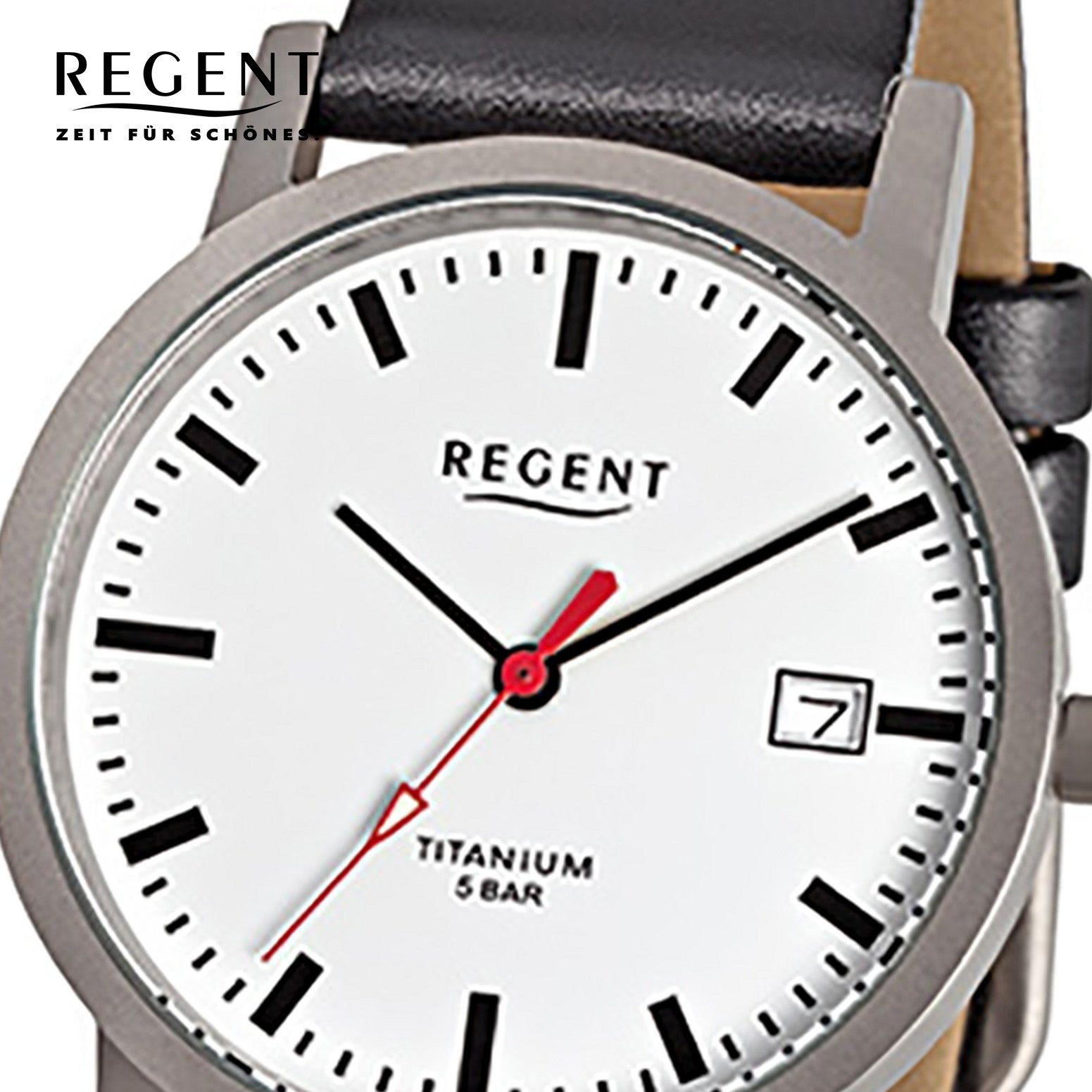 Regent Quarzuhr Regent Herren-Armbanduhr schwarz Analog, (Analoguhr), Herren Armbanduhr rund, mittel (ca. 34mm), Lederarmband