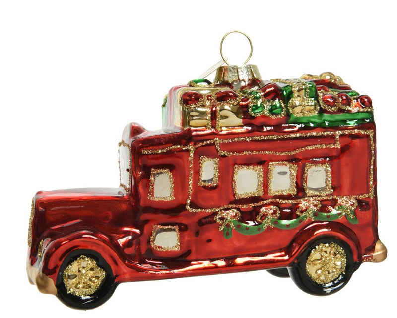 Decoris season decorations Christbaumschmuck, Christbaumschmuck Glas Auto mit Geschenken 10,5cm rot