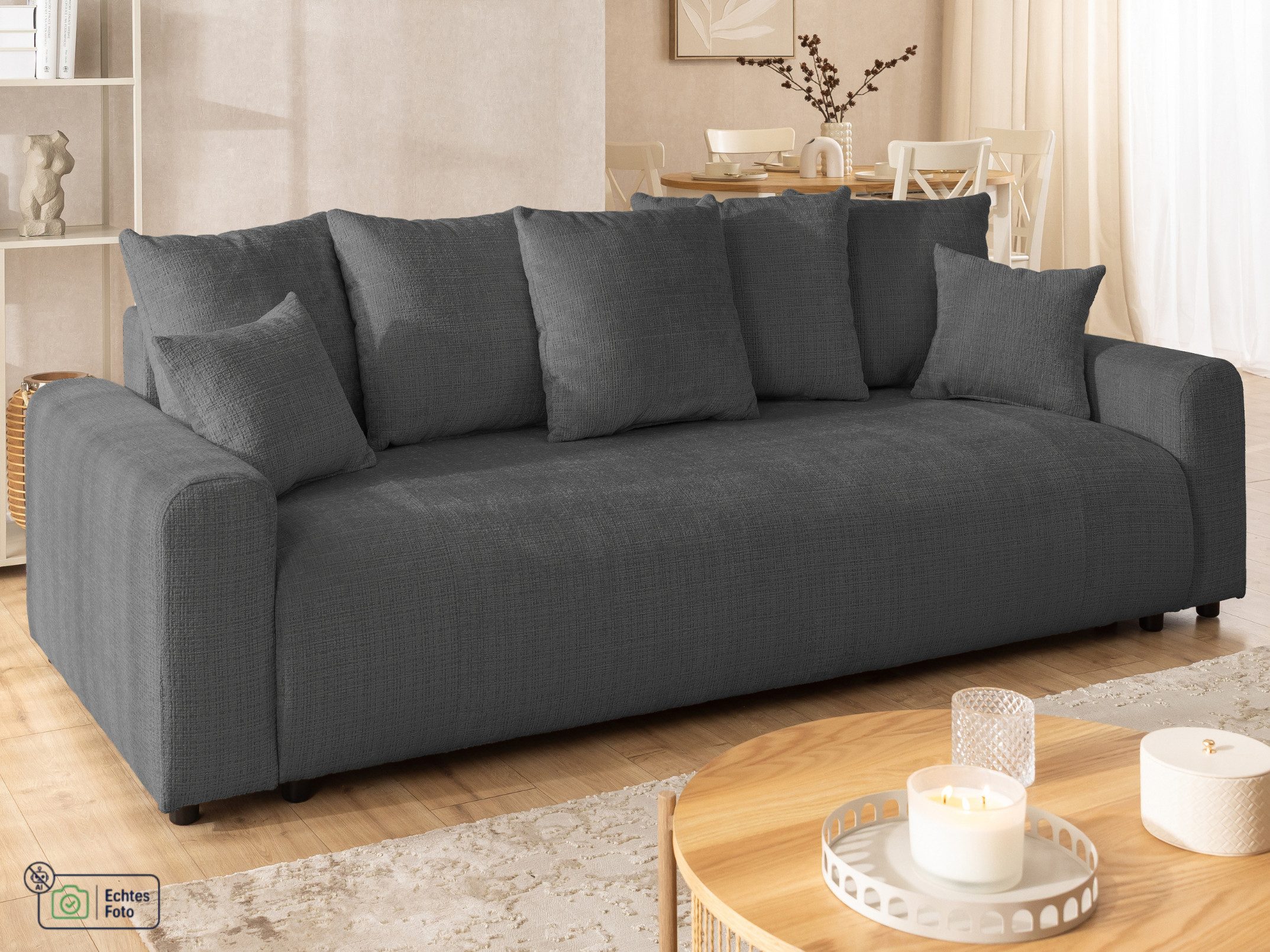S-Style Möbel Schlafsofa Calma mit Bettkasten im Bumpy-Design, aus Chenille-Stoff mit Wellenfederung und hohem Sitzkomfort
