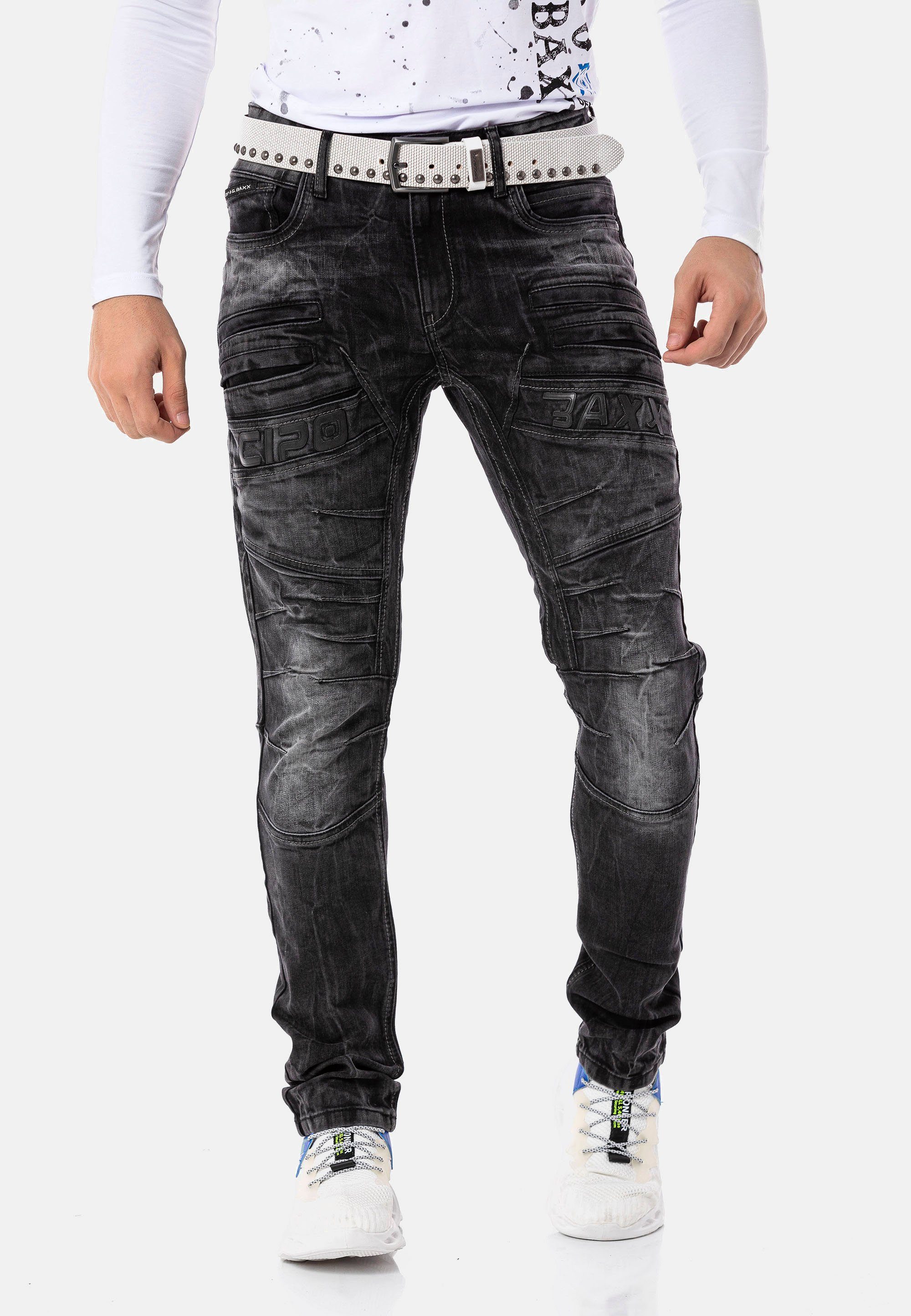 Cipo & Baxx Slim-fit-Jeans mit dekorativer Reißverschluss schwarz