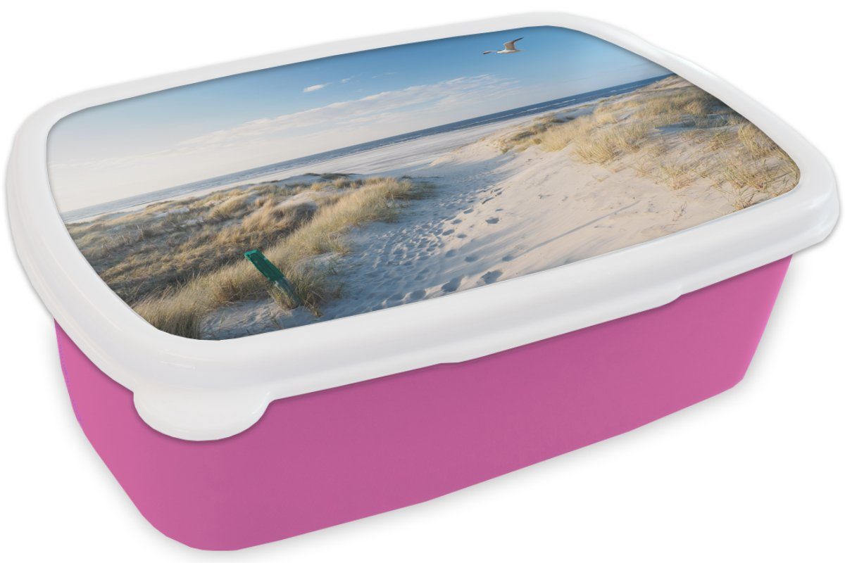 MuchoWow Meer Kinder, - - Strand Sonne, - - Brotdose (2-tlg), für Snackbox, Brotbox Erwachsene, Lunchbox Düne rosa Kunststoff Kunststoff, Möwe Mädchen,