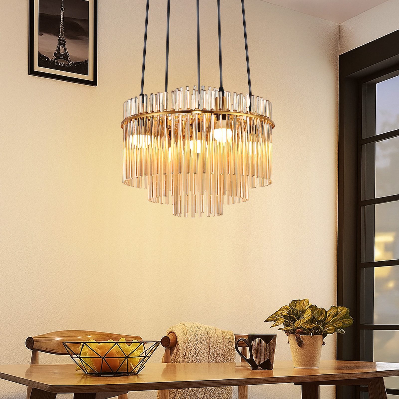 Nettlife Pendelleuchte Retro Gold/Schwarz 5-flammiger Kronleuchter Hängeleu günstig online kaufen