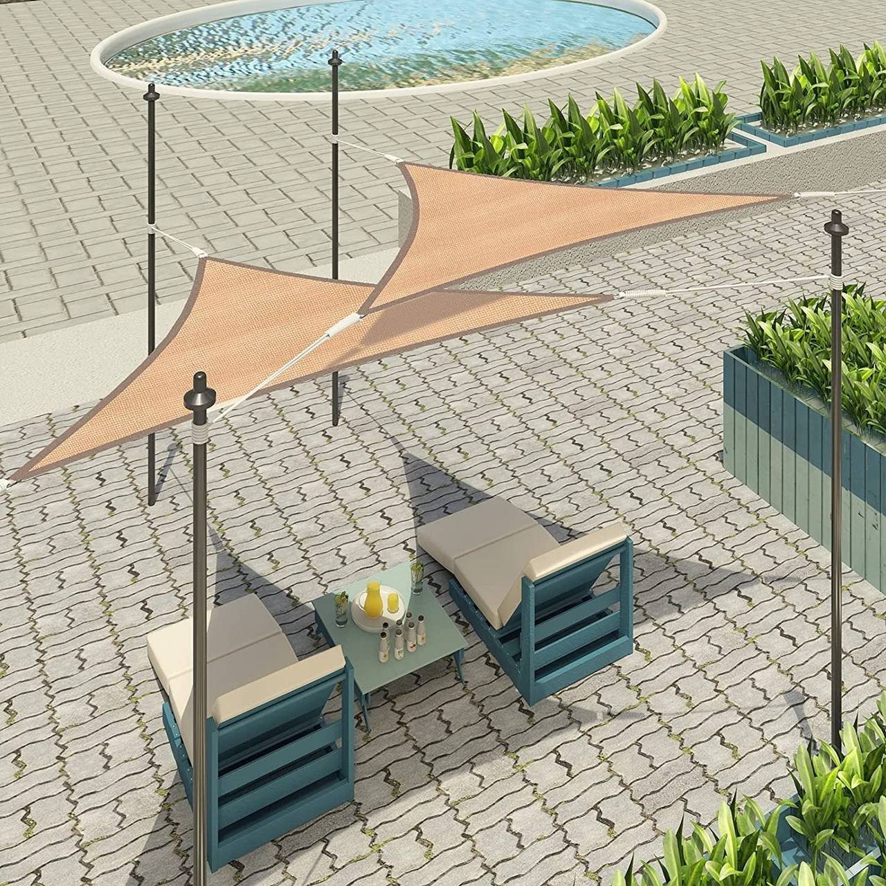 EUGAD Sonnensegel, Sonnenschutz UV Schutz wasserabweisend HDPE Sand