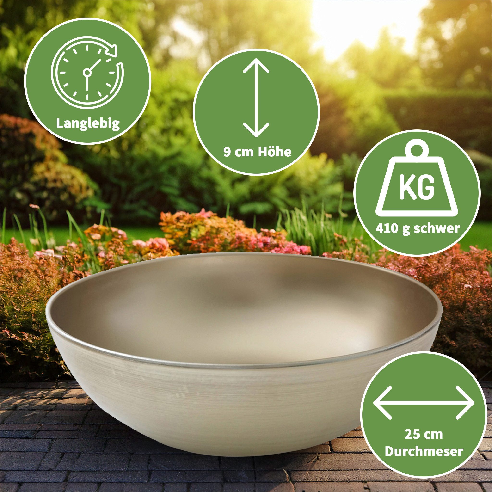 matches21 HOME & HOBBY Blumentopf Runde bauchige 25 cm Pflanzschale für draussen, champagner beige (1 St), Wetterfeste Blumen-Schale als moderne Gartendeko Grab – Bild 2 von 5