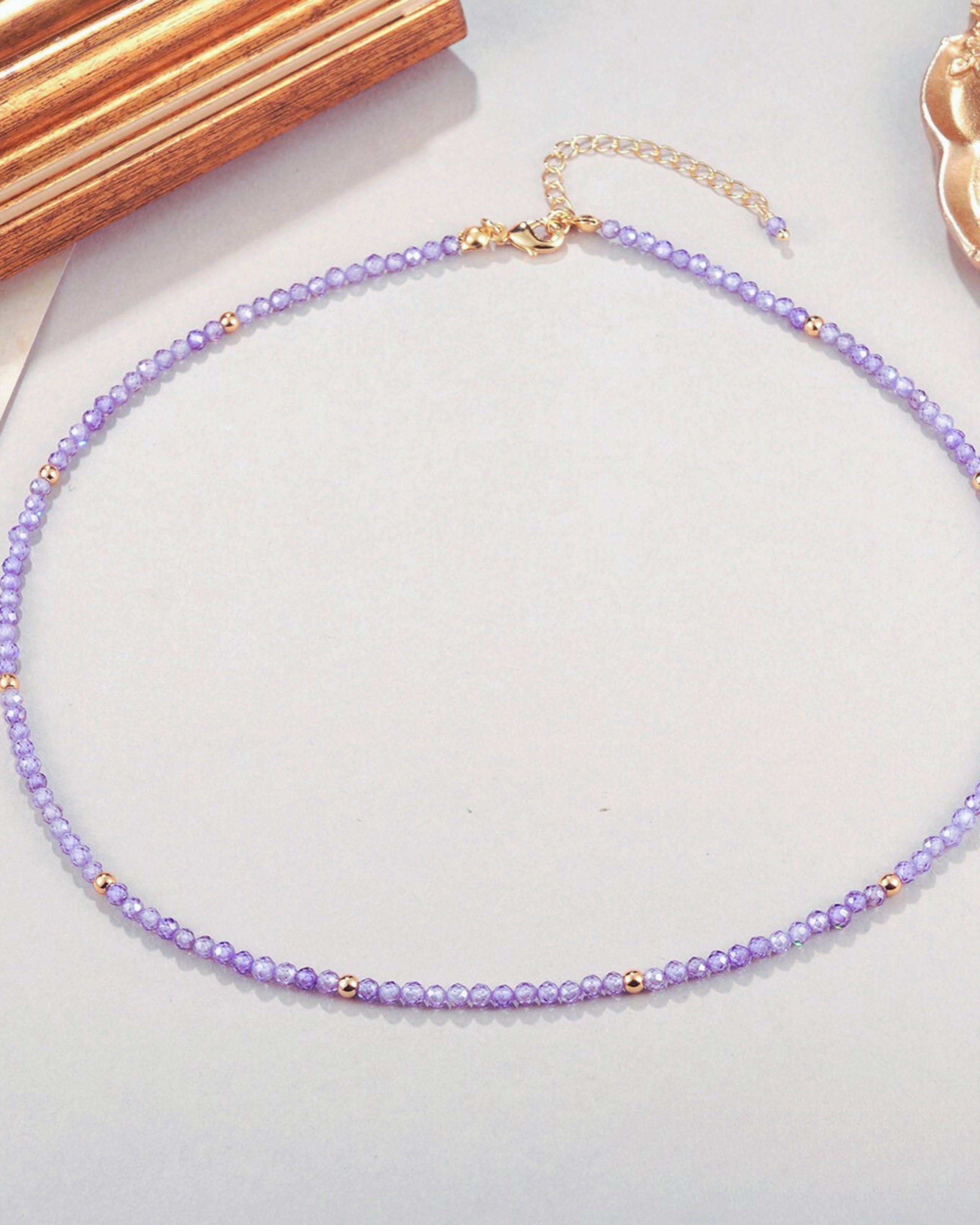 MayTree Collier Kristall lila mit 18K vergoldeten Perlen (Stück, 1-tlg), Naturstein, Kristall