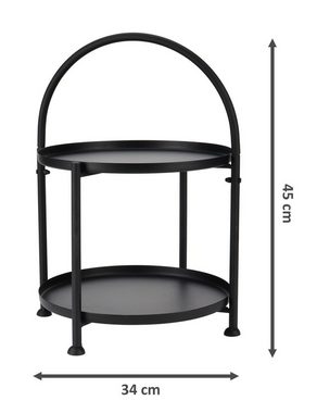 Spetebo Beistelltisch Metall Beistelltisch schwarz mit 2 Ablagen (Packung, 1-St., Tisch mit Rundbogen), Couchtisch Blumentisch Dekotisch 45 x 34 cm