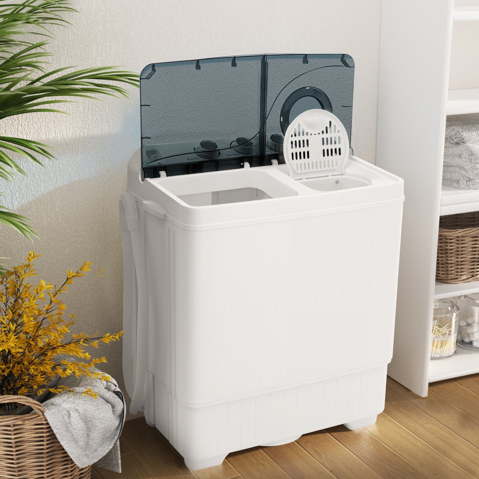 COSTWAY Waschmaschine Toplader 6.5 1320 Schwarz, kg, Weiß U/min FP10366DE/XPB65-2368S