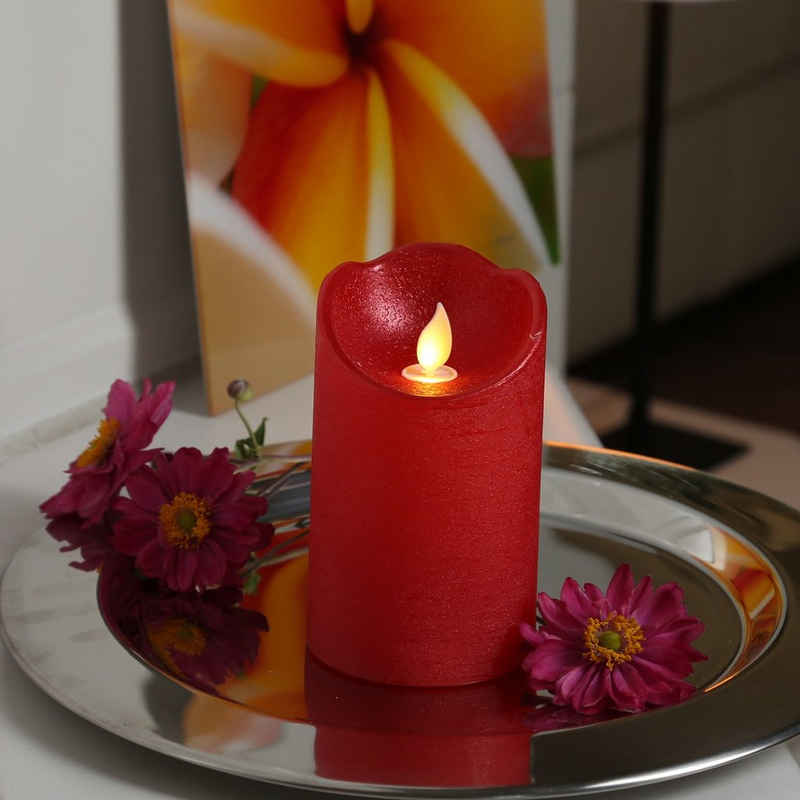 MARELIDA LED-Kerze TWINKLE Echtwachs bewegliche Flamme H: 12,5cm Timer rot für Innen