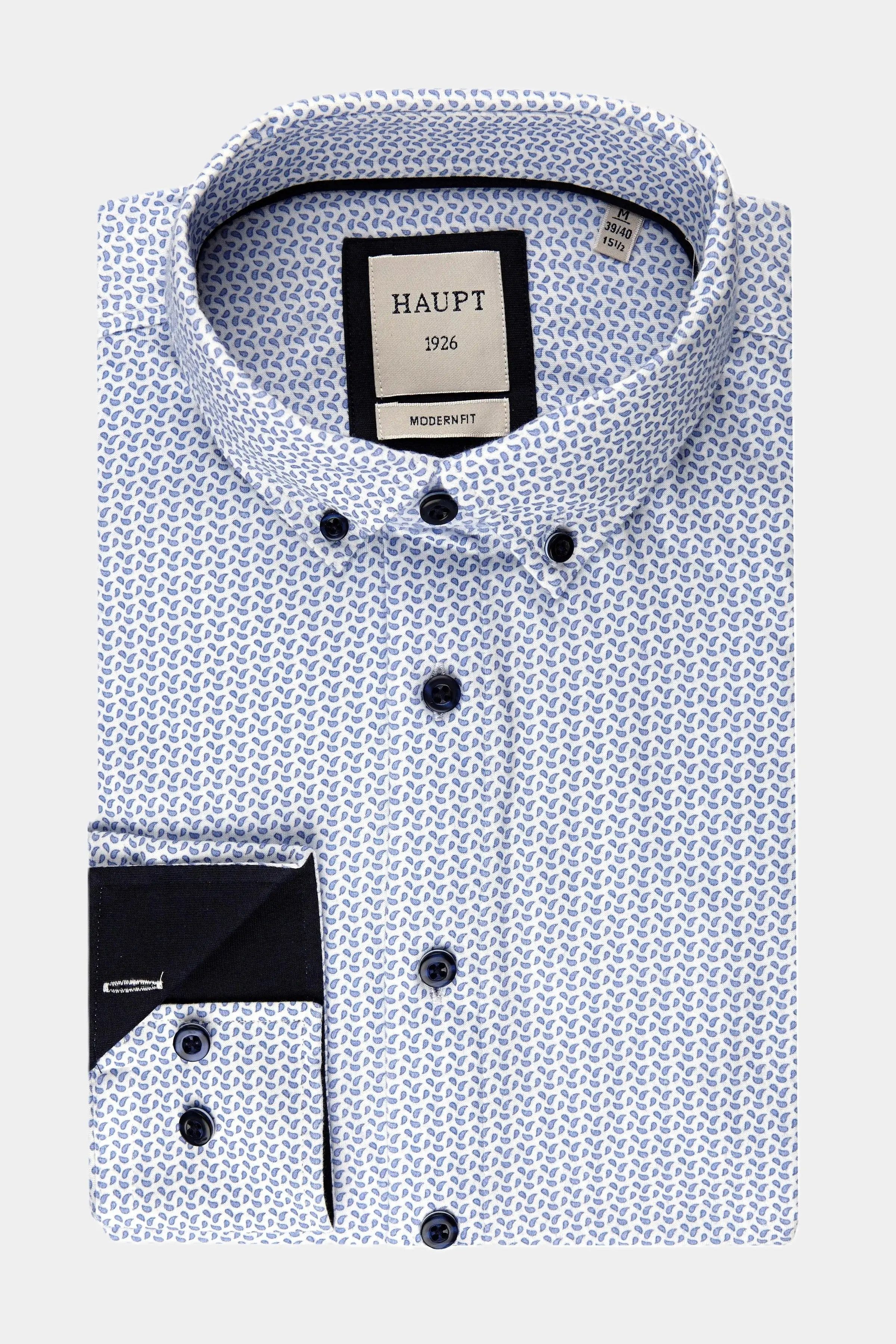 Haupt Langarmhemd Haupt Langarm Baumwoll-Herrenhemd light blue print
