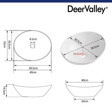 DeerValley Waschbecken Oval Keramik Aufsatzwaschbecken, Porzellan-Badezimmerwaschbecken, 40x33x14,5cm