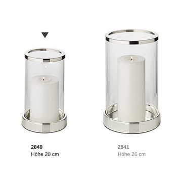 EDZARD Windlicht Sanremo, Kerzenhalter aus Glas, Kerzenleuchter für Stumpenkerzen, Laterne versilbert und anlaufgeschützt, Höhe 20 cm, Ø 12 cm