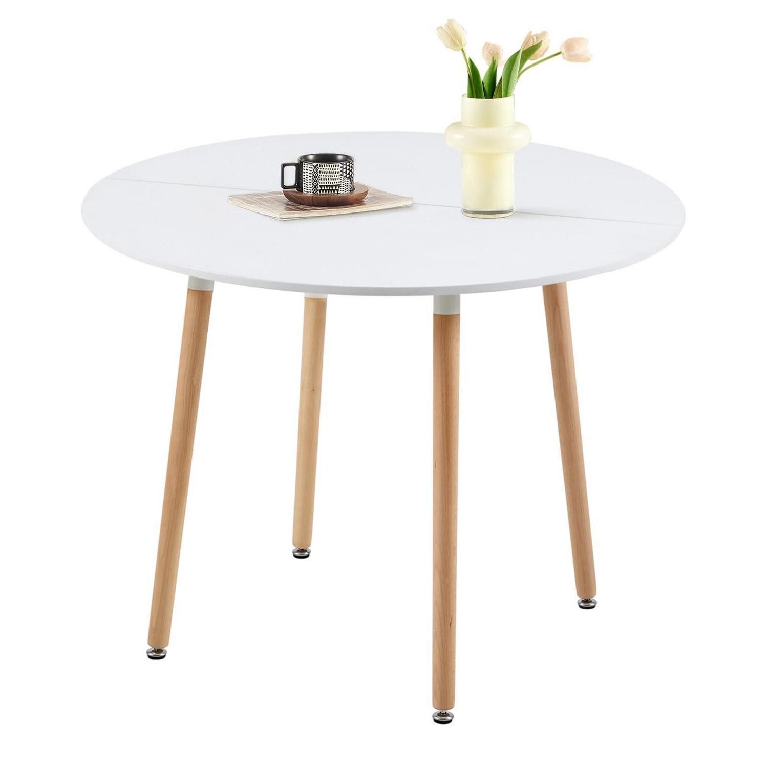 LuxusKollektion Esstisch Esstisch rund Buchenholz 4 Beine Wohnzimmer Küche 100 x 100 cm Weiß (1-St)