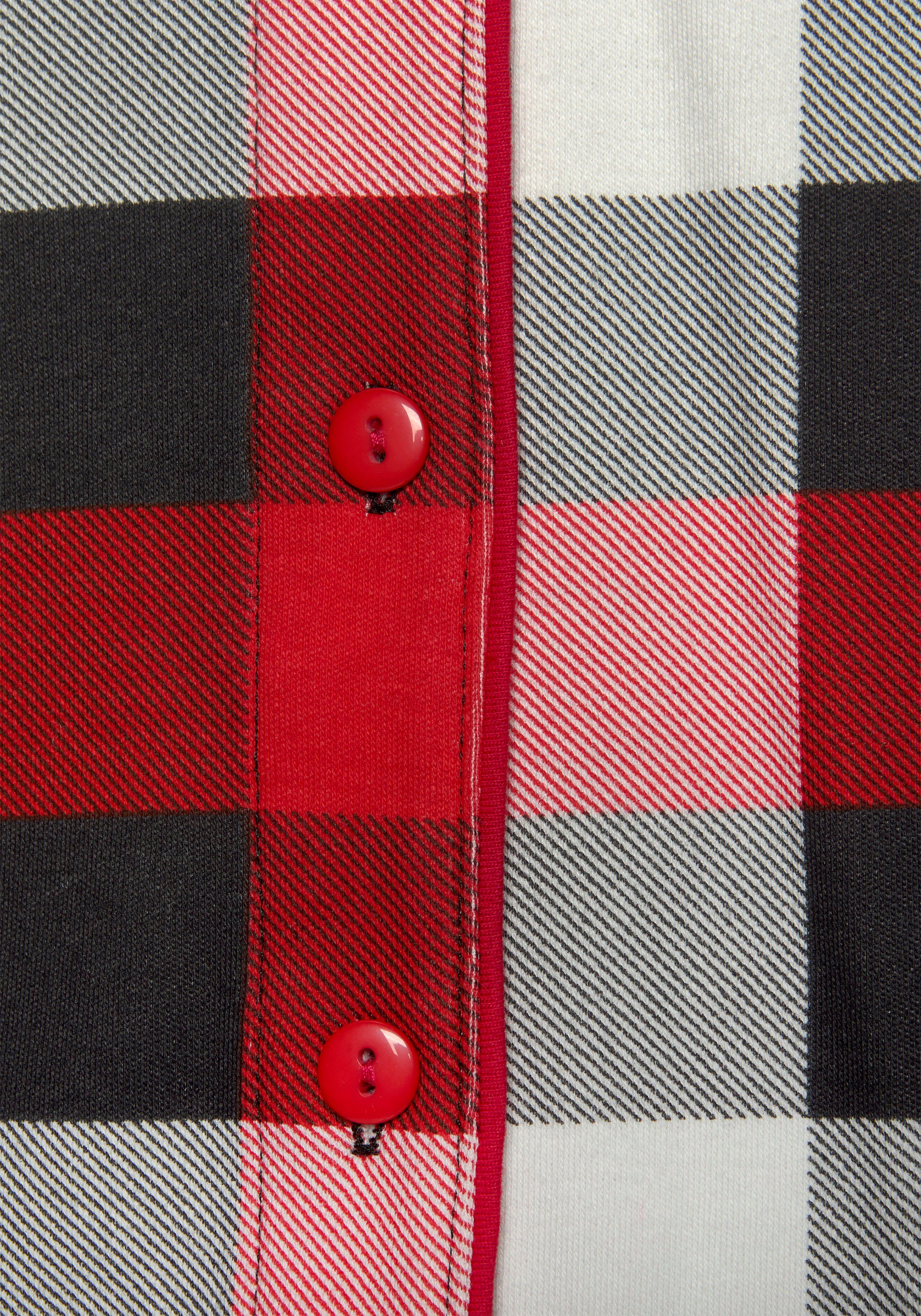 LASCANA Schlafanzug (3 tlg., schwarz-rot-weiß mit Schlafmaske) incl. Karodruck