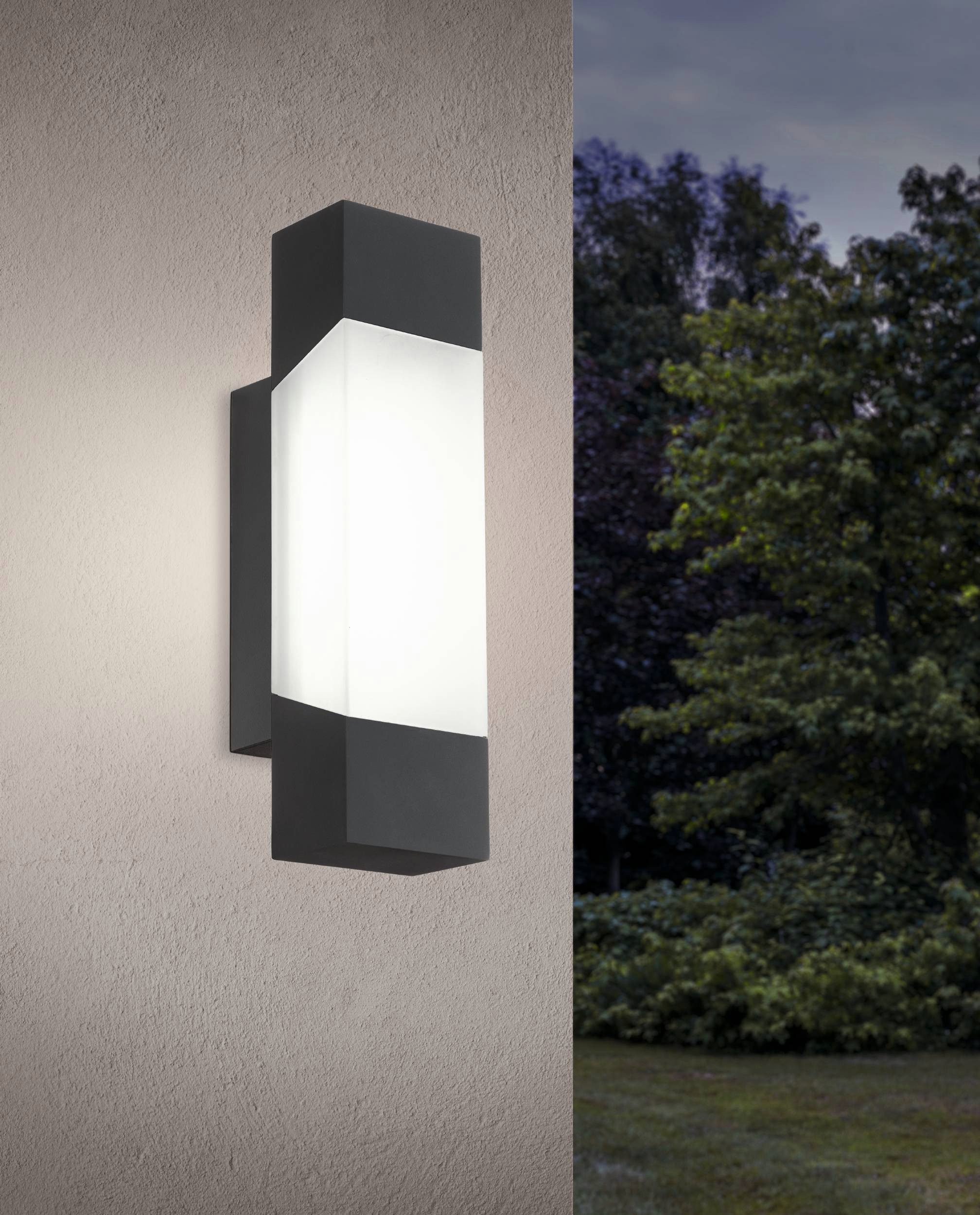 EGLO Wandleuchte Gorzano Wandlampe, Außenleuchte aus Stahl und Kunststoff, IP44, Lampe, LED fest integriert, Warmweiß, Wand-/Deckenleuchte - L8 x H29 x AL10,5 cm - anthrazit - 1X4,8W inkl.