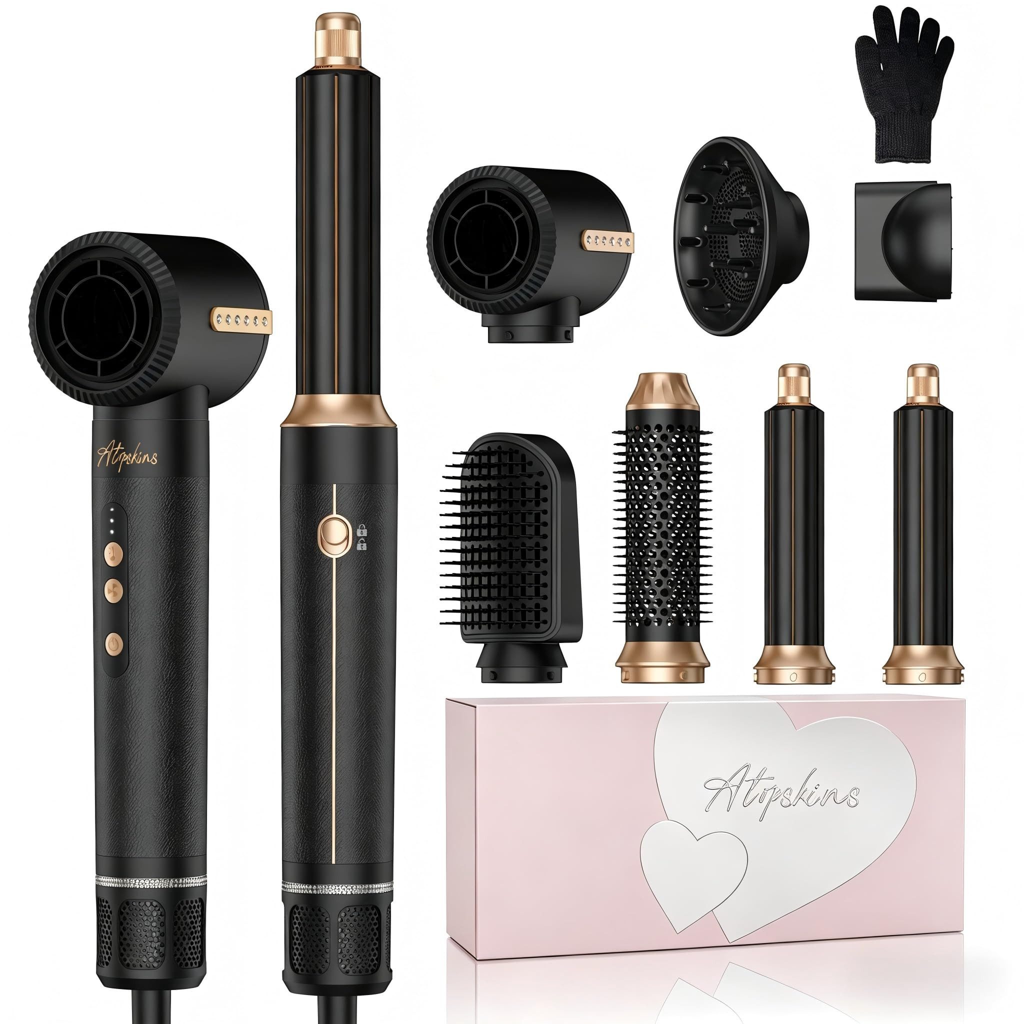 UKLISS Multihaarstyler 7-in-1 Luftstyler Set, 1400 W Hochgeschwindigkeits-Haartrockner, 110 000 U/min, Coanda-Effekt, Ionenpflege, 7 Stylingaufsätze