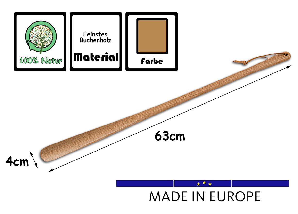 Holzschuhlöffel Lederband Schuhlöffel Schuhanzieher 63cm BigDean Holz Europe in (1-tlg) lang Made