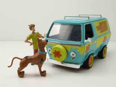 JADA Modellauto Mystery Van hellblau Scooby Doo mit Shaggy und Scooby Figur Modellauto, Maßstab 1:24