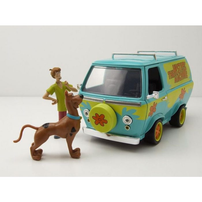 JADA Modellauto Mystery Machine hellblau Scooby Doo mit Shaggy und Scooby Figur Modell Maßstab 1:24