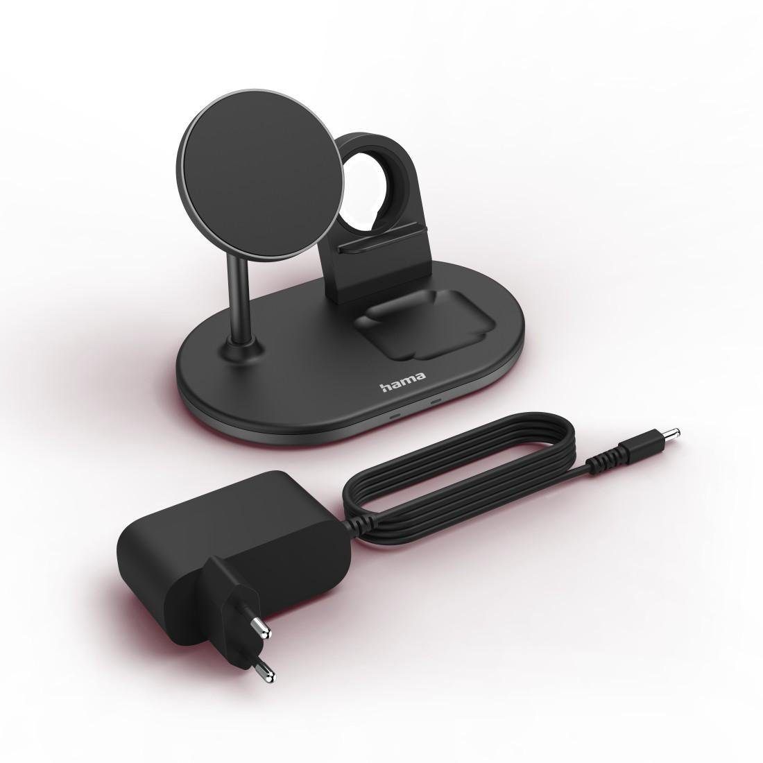 Hama 3in1 Wireless Charger Ladestation für Apple iPhone AirPod Apple Watch Induktions-Ladegerät (mit Pad, Fast-Charge-Technologie, Apple iPhone 12, 13, 14, 15-Modelle)