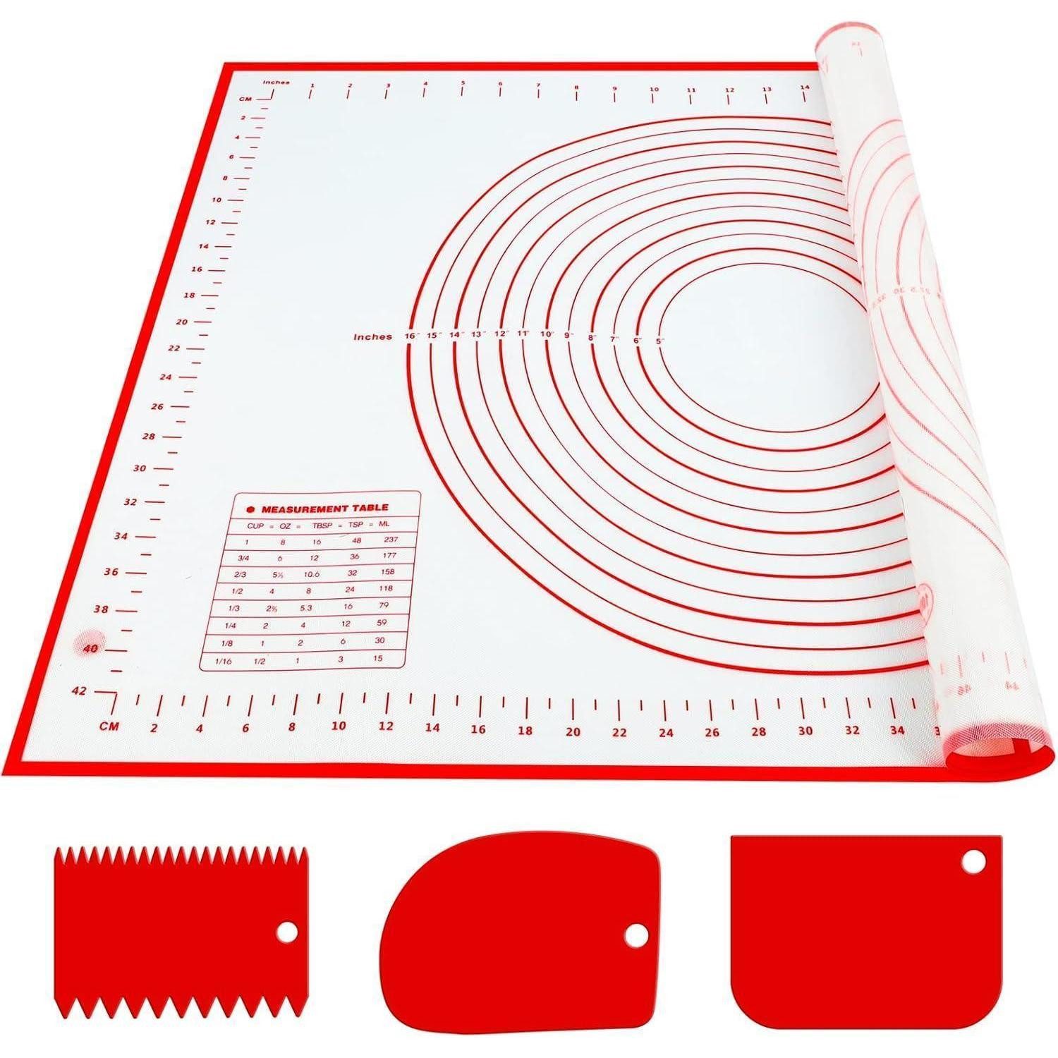 LuxusKollektion Ausrollmatte Silikon Backmatte 70x50 cm Antihaft Teigmatte mit 3 Teigschaber
