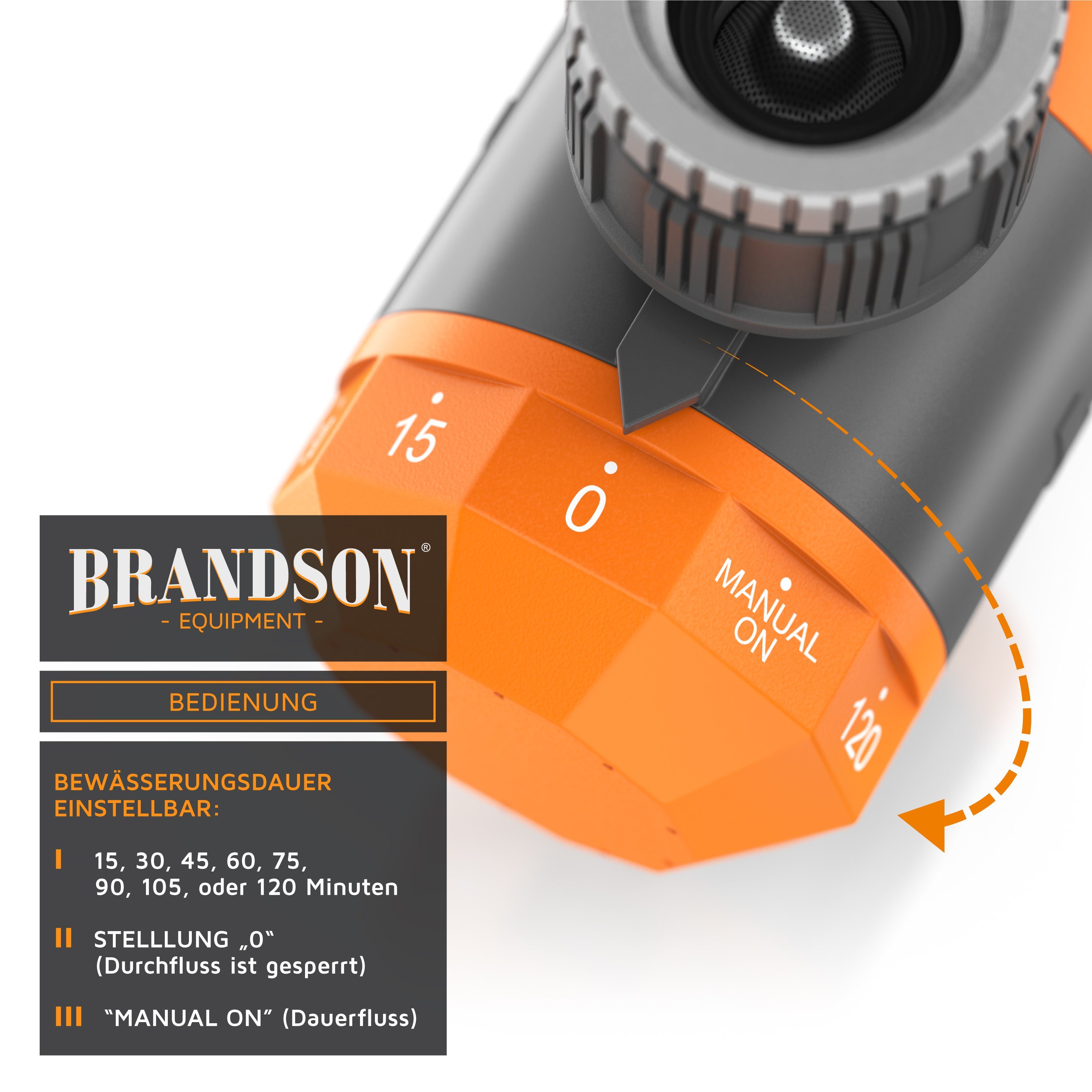 Brandson Bewässerungssteuerung Bewässerungsuhr, Wasserzeitschaltuhr, automatisch, Timer 15 - 120 Min., (Set, 2-tlg., inkl. 1/2" Adapter (3/4"1/2", Schnellverschluss), Bewässerungssystem, einfache manuelle Bewässerung