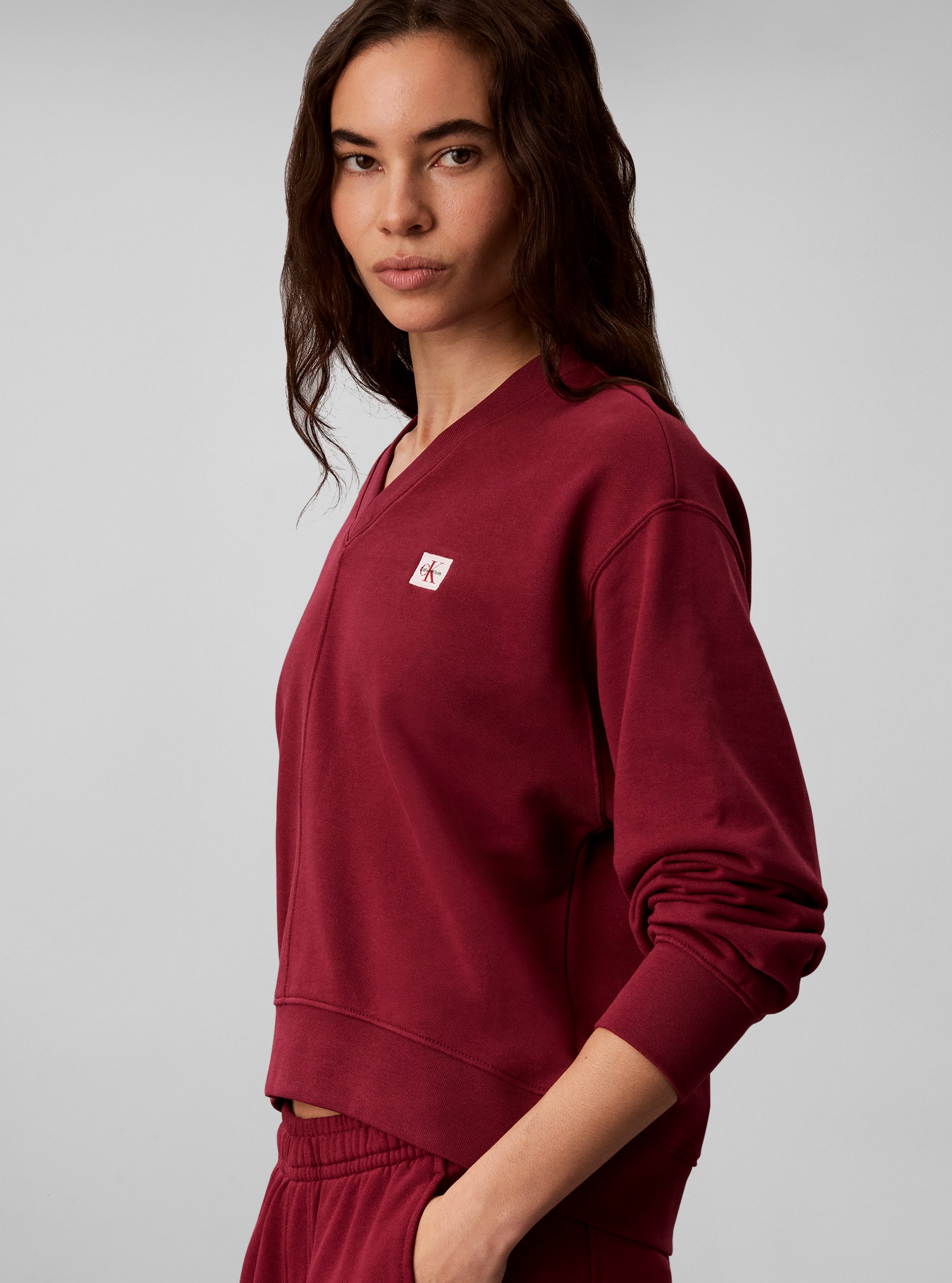 Calvin Klein Jeans Sweatshirt LS TERRY WOVEN LABEL VNK SWEATSH Regular fit mit V-Ausschnitt – Bild 2 von 5