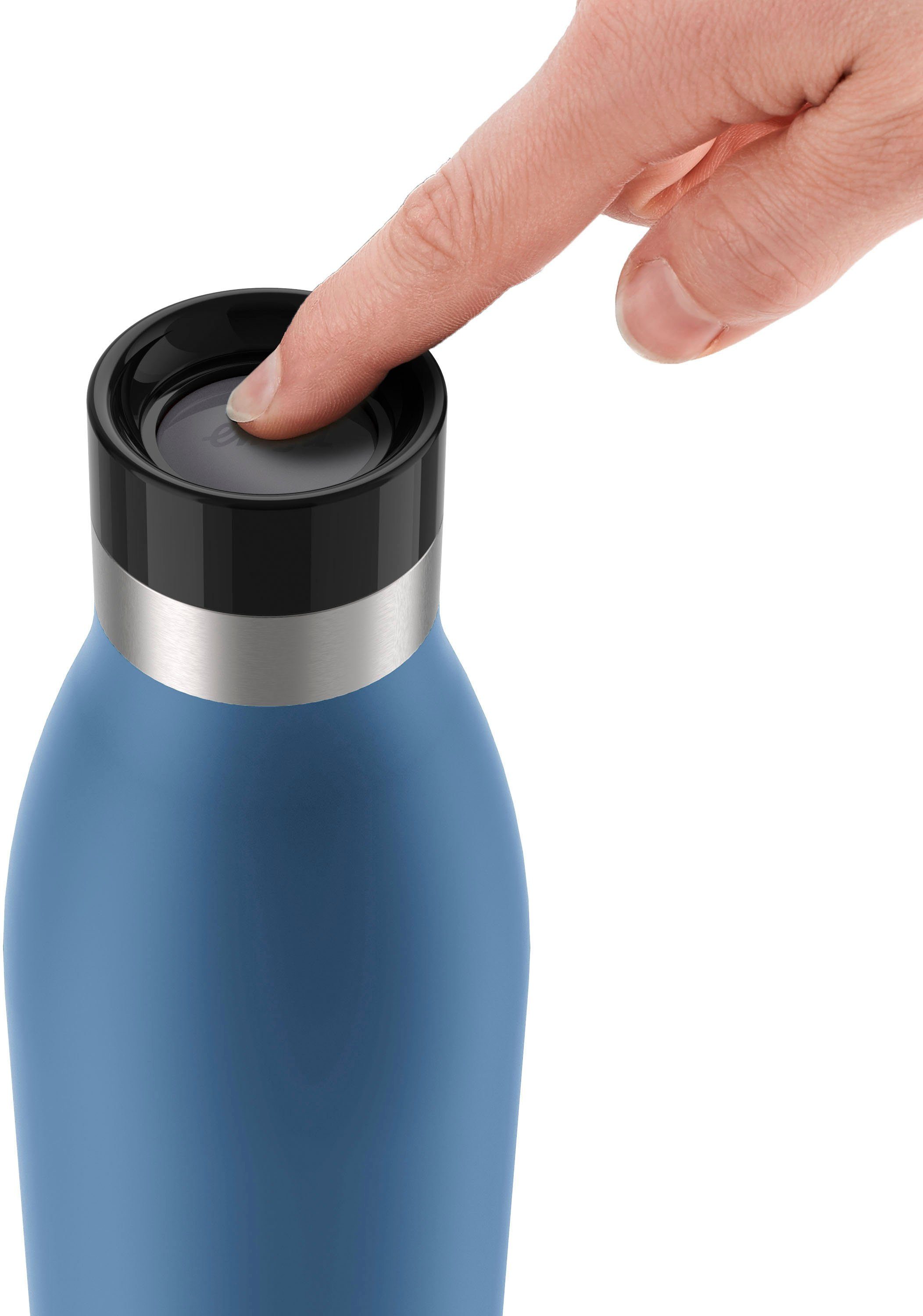 360° Isolierflasche h Verschluss, Trinkgenuss, 12 24 kühl, Emsa Blau Bludrop, L h Quick-Press warm, 0,7