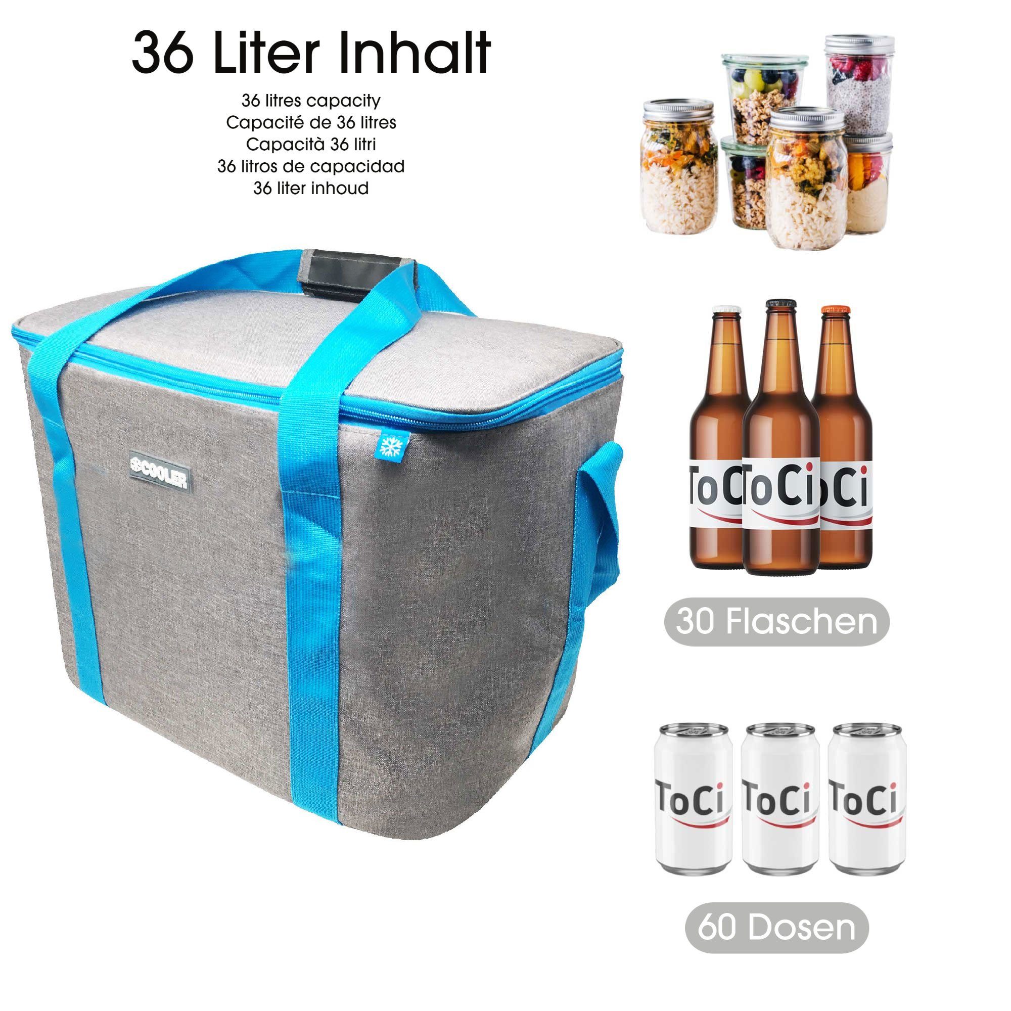 Kühltasche ToCi 36 Camping Picknick Kühltasche Grau Kühlbox Isoliertasche Liter