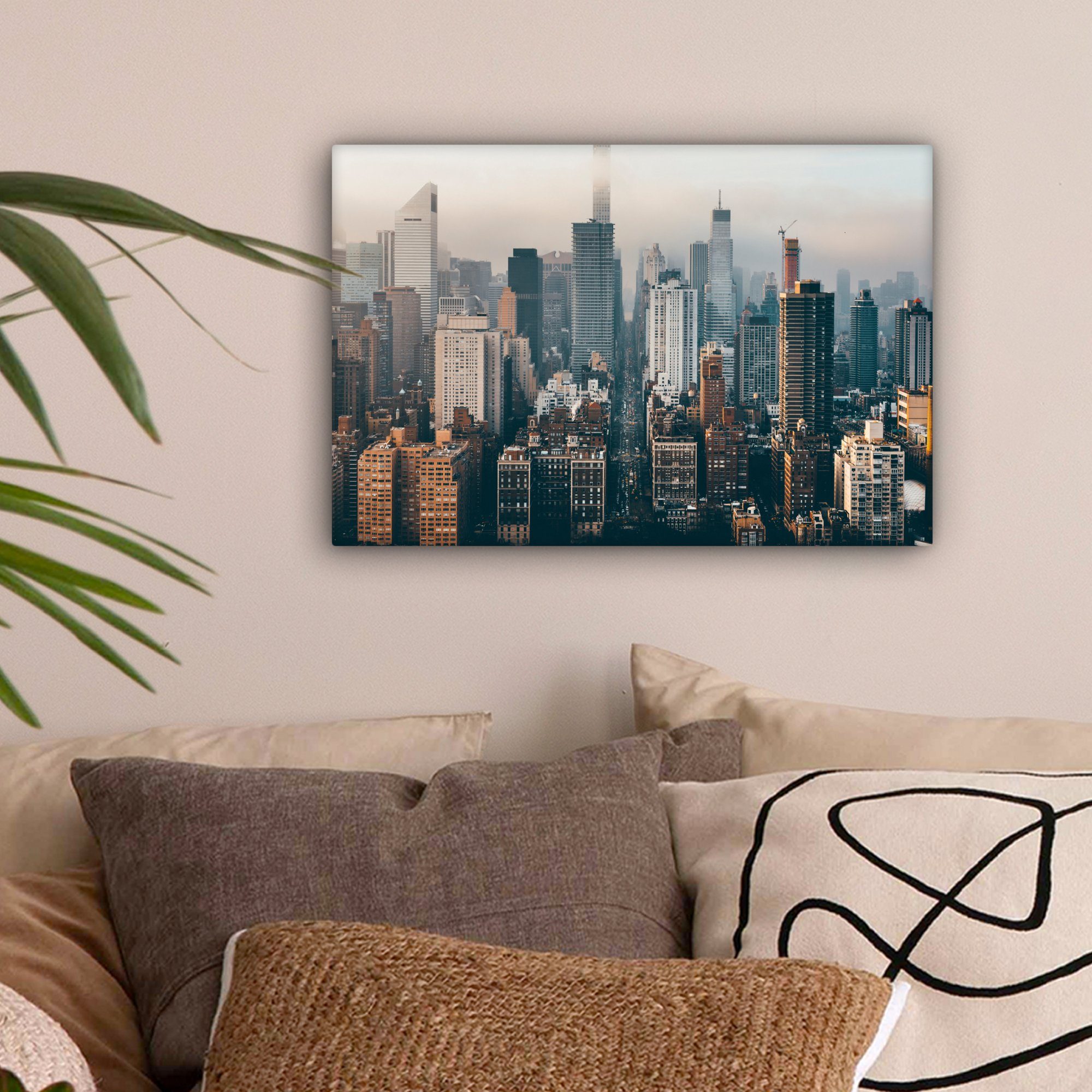Leinwandbild Skyline 30x20 Amerika, York New Wandbild St), (1 - Wanddeko, Aufhängefertig, - Leinwandbilder, cm OneMillionCanvasses®