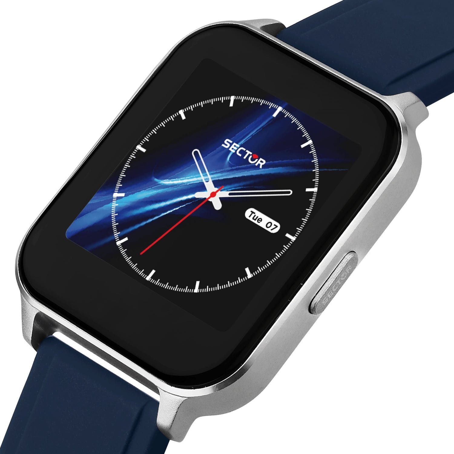 Sector Sector Herren Armbanduhr Smartwatch (kompatibel ab Android 5.1+ und IOS 8.0), Analog-Digitaluhr, Herren Smartwatch rund, mittel (ca. 36mm), Silikonarmband blau, Sport
