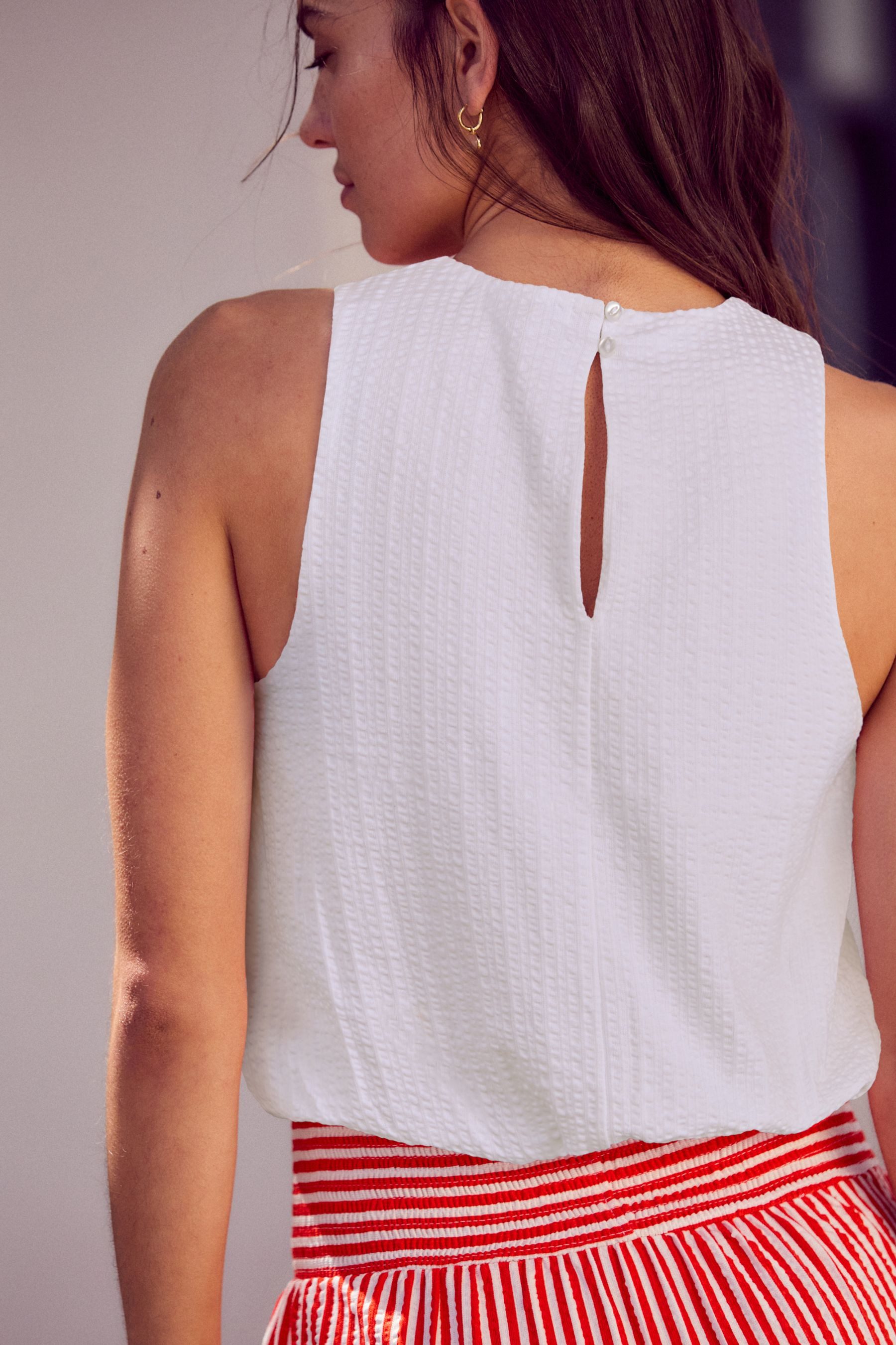 Next Shirttop Ärmelloses Top mit Ballonsaum aus 100 % Baumwolle (1-tlg) günstig online kaufen