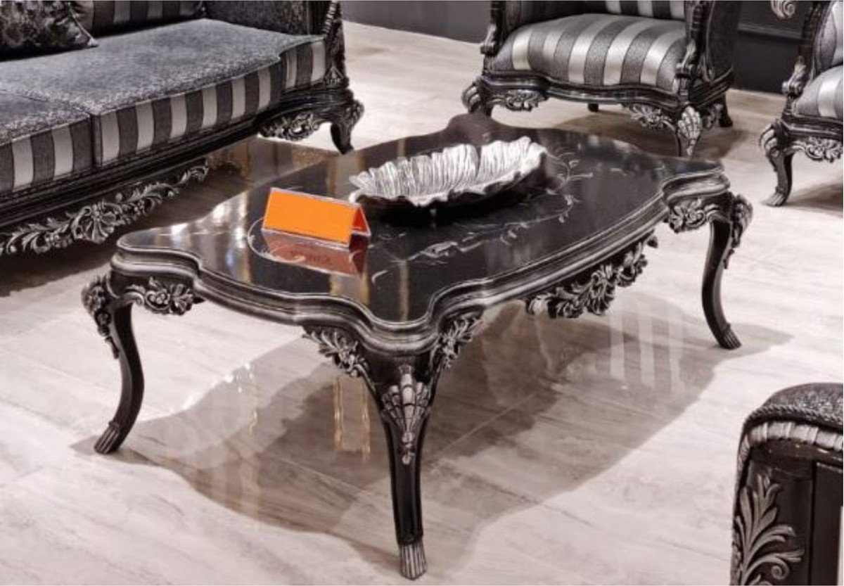 Casa Padrino Couchtisch Luxus Barock Couchtisch Schwarz / Silber - Handgefertigter Massivholz Wohnzimmertisch im Barockstil - Prunkvolle Barock Möbel