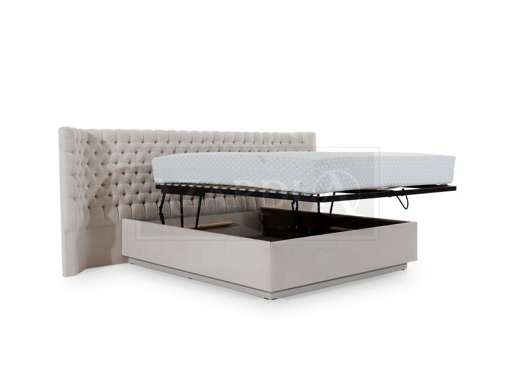 JVmoebel Boxspringbett Chesterfield Bett Beige Samt mit Knöpfen und luxuriöser Polsterung (1-St)