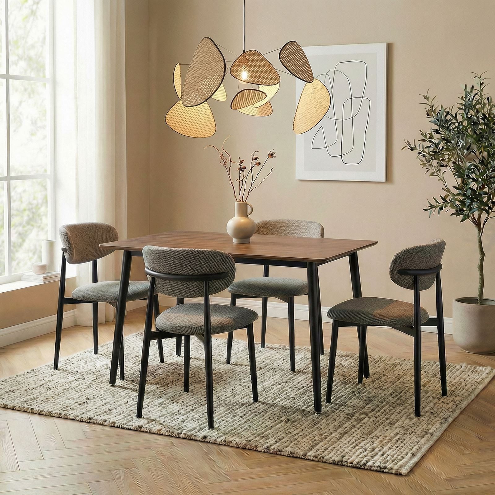 IDIMEX Essgruppe NORA AZUL, Esstisch 120x80 cm aus MDF und Metall mit 4 Stühlen Nussbaum/Grau