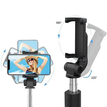 AKKEE Bluetooth Selfie-Stick Stativ Erweiterbar Selfie Stange Smartphone-Halterung, (360° Drehbar, 1-tlg., mit Kabelloser Fernbedienung, für Selfie, Reisen, Vlog)