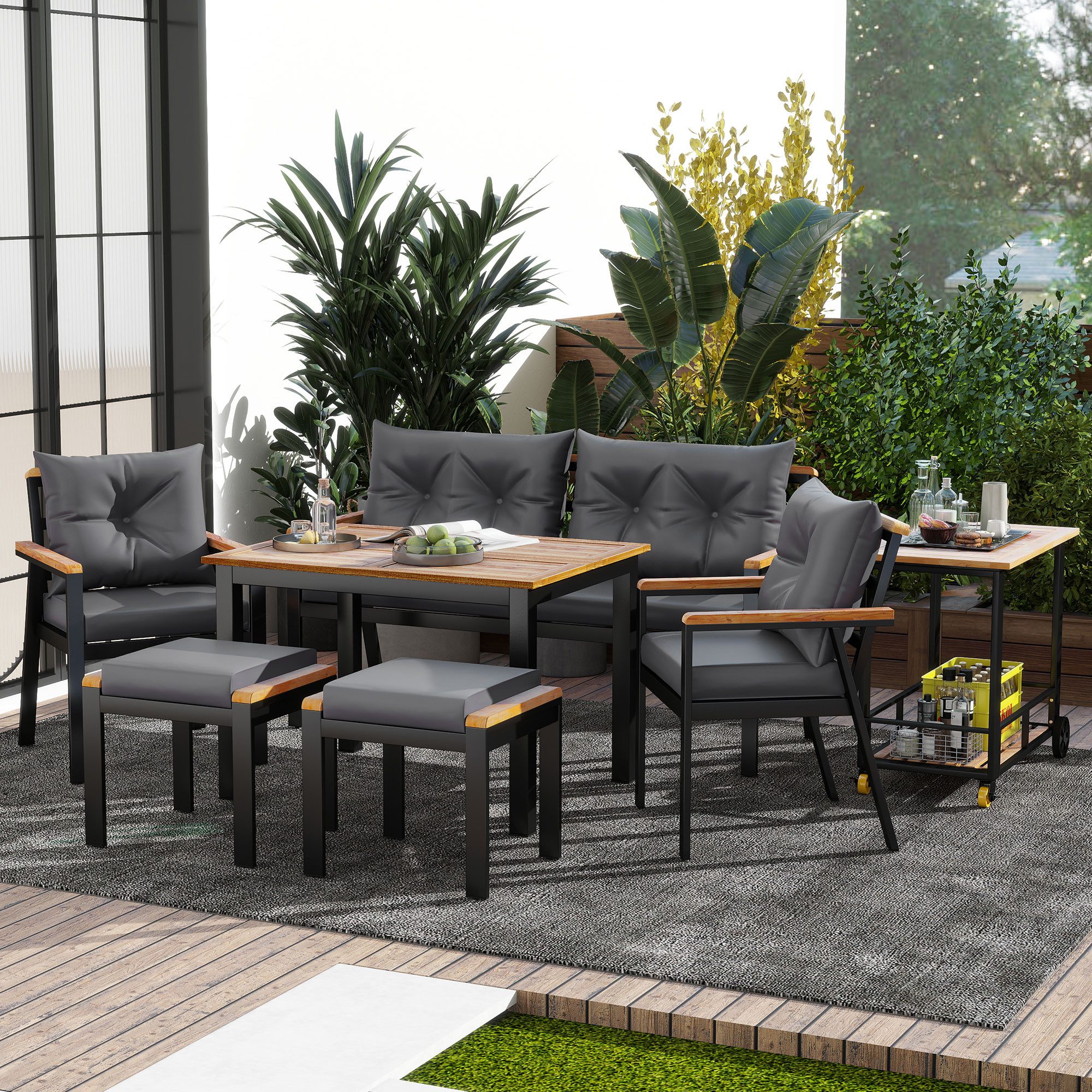 PXloue Gartenlounge-Set Garten-Esstisch-Set aus Akazienholz, 6-7 günstig online kaufen