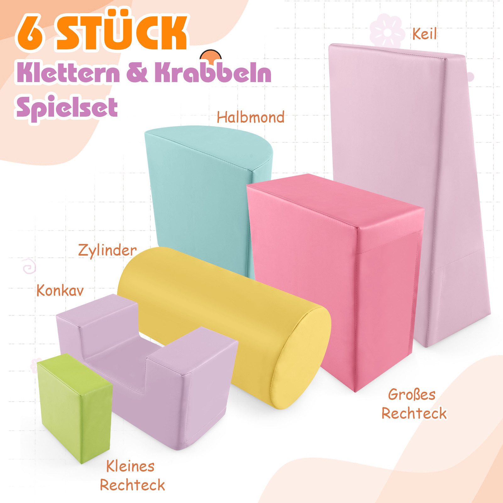 COSTWAY Schaumstoff Kletterblöcke Spielbausteine, (6 St), für Kinder zum Klettern