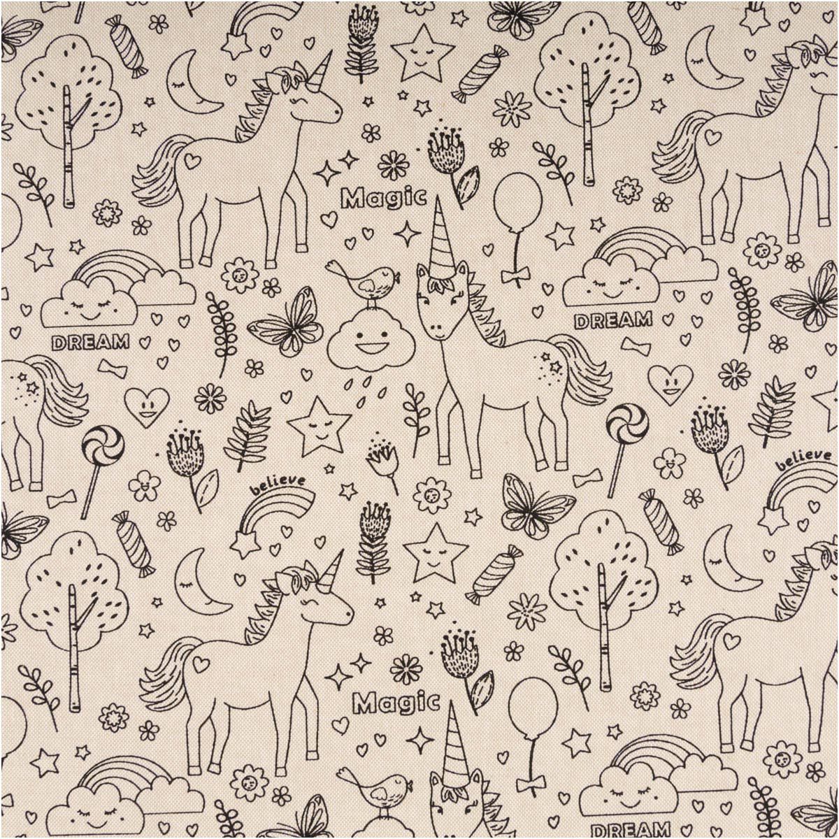 SCHÖNER LEBEN. Stoff Baumwollstoff Meterware Dekostoff Einhorn Leinenlook natur 147cm