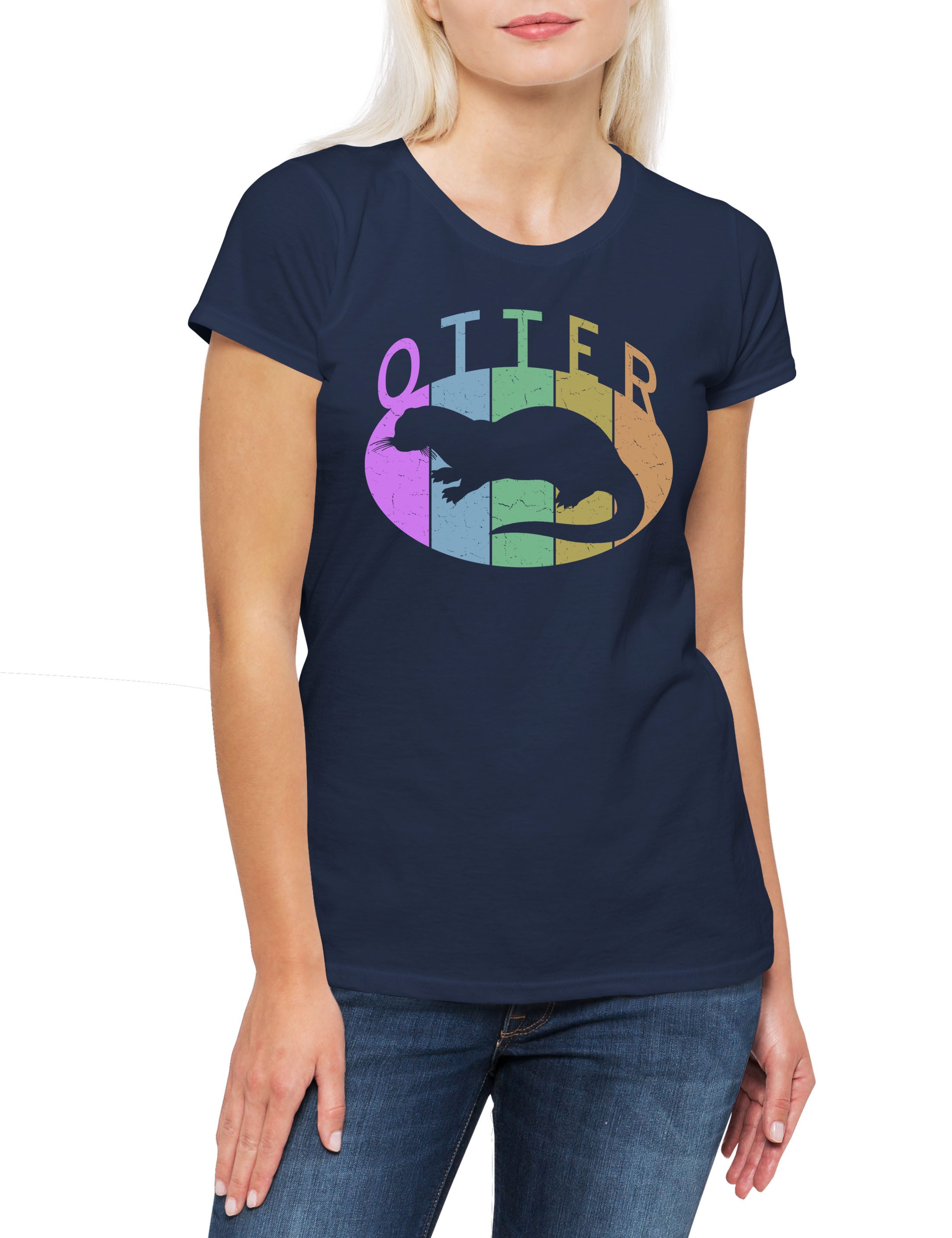 Print-Shirt Otter C Damen T-Shirt Vintage Wildlife lontra Nutria Fischotter