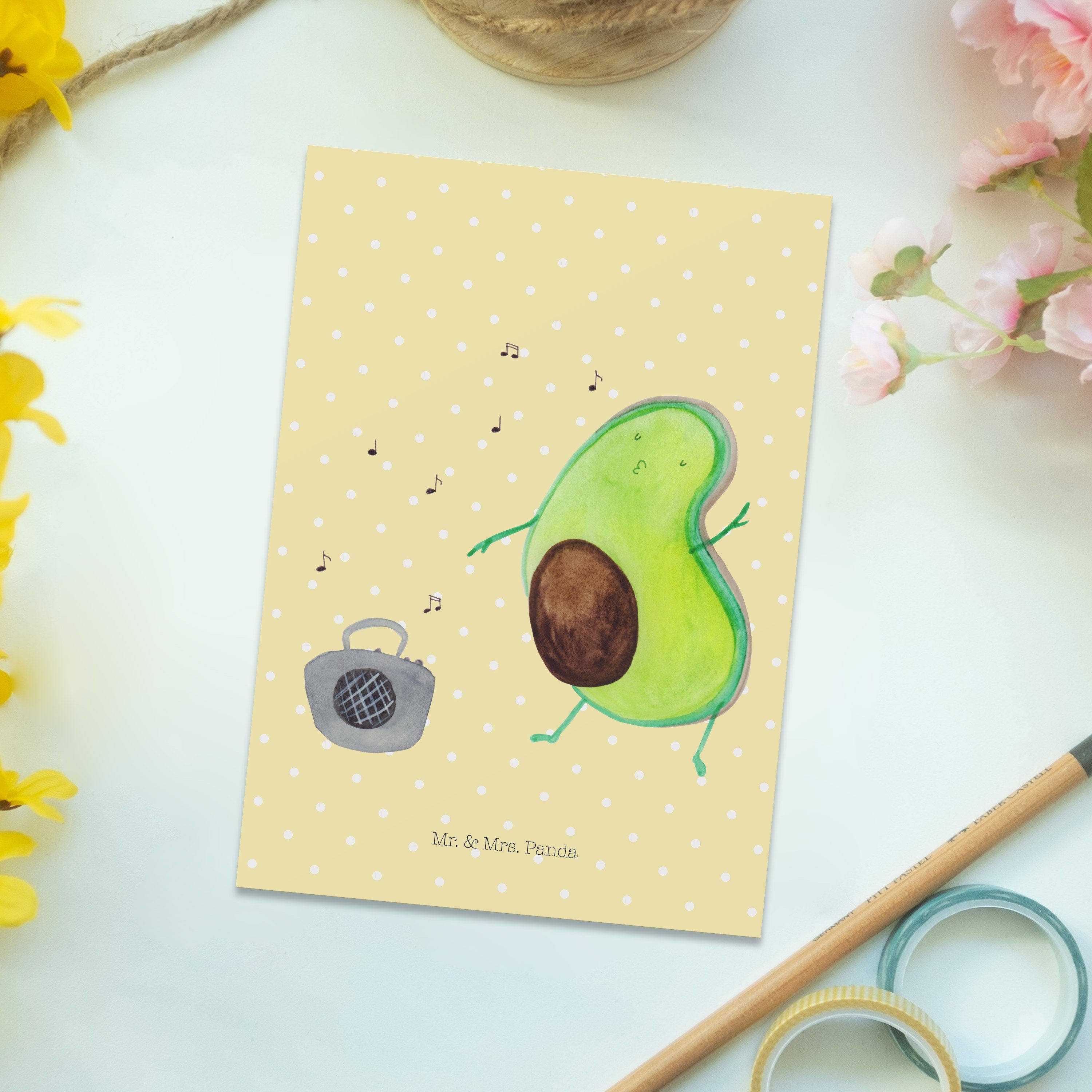 Mr. & Mrs. Panda Postkarte Geburtstagskarte - Gelb Einladung, - tanzt Pastell Avocado Geschenk