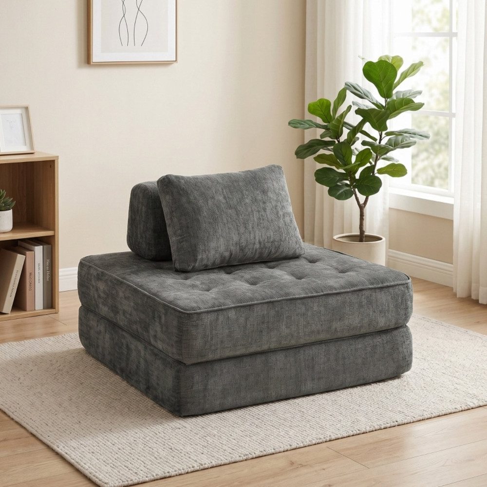 OKWISH Sessel 2-in-1 Bodensessel Schlafsessel klappbar Chenille Grau (1-St., Bodensofa für Wohnzimmer Schlafzimmer Gaming Bereich, flexibel nutzbar), Cloud Sitzsessel mit dickem Stützkissen, weiche Polsterung Komfort