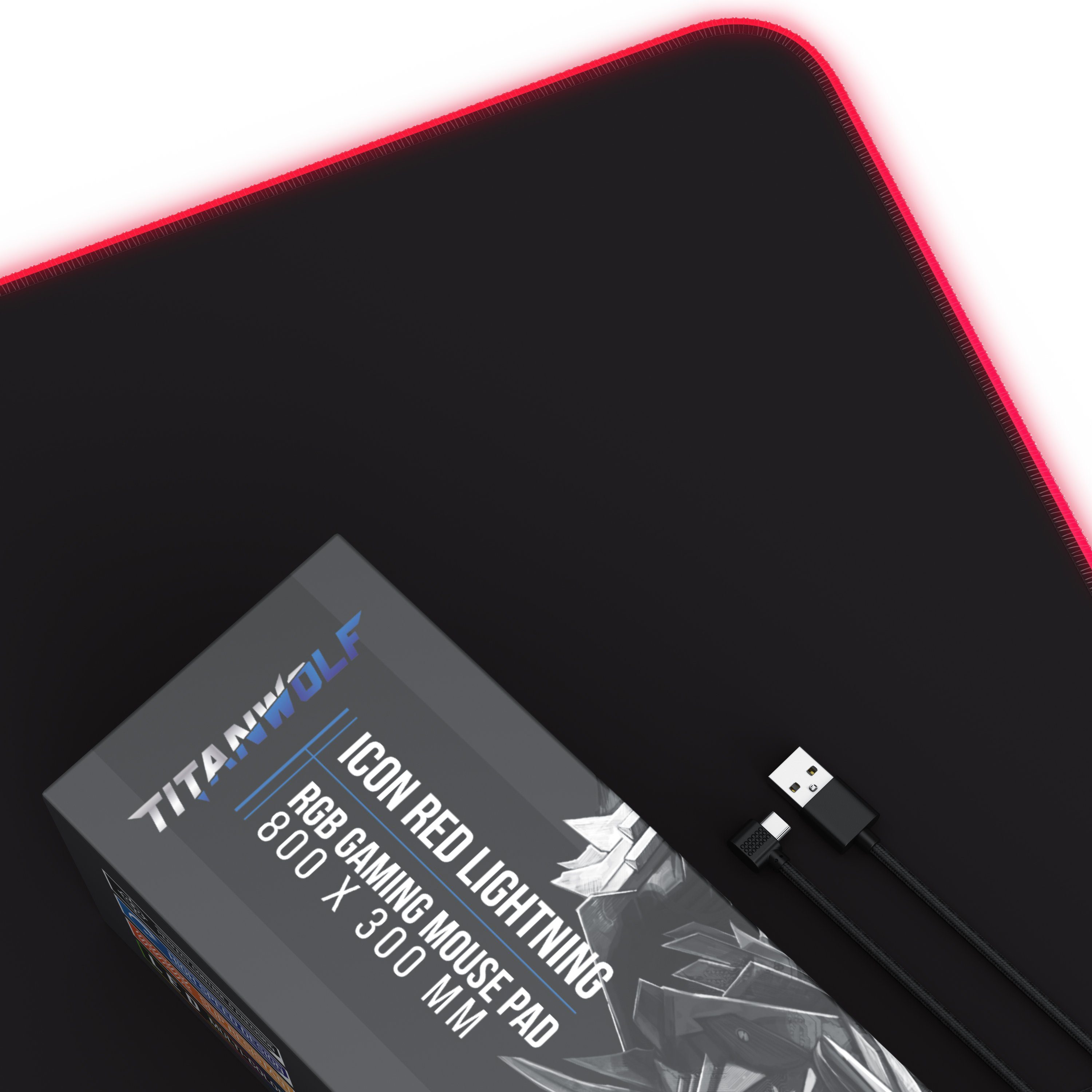 Titanwolf Gaming Mauspad RGB Mousepad 800 x 300 x 3 mm, LED Multi Color XL Tischunterlage, rutschfest, abwaschbar, Geschwindigkeit & Präzision, Emblem rot