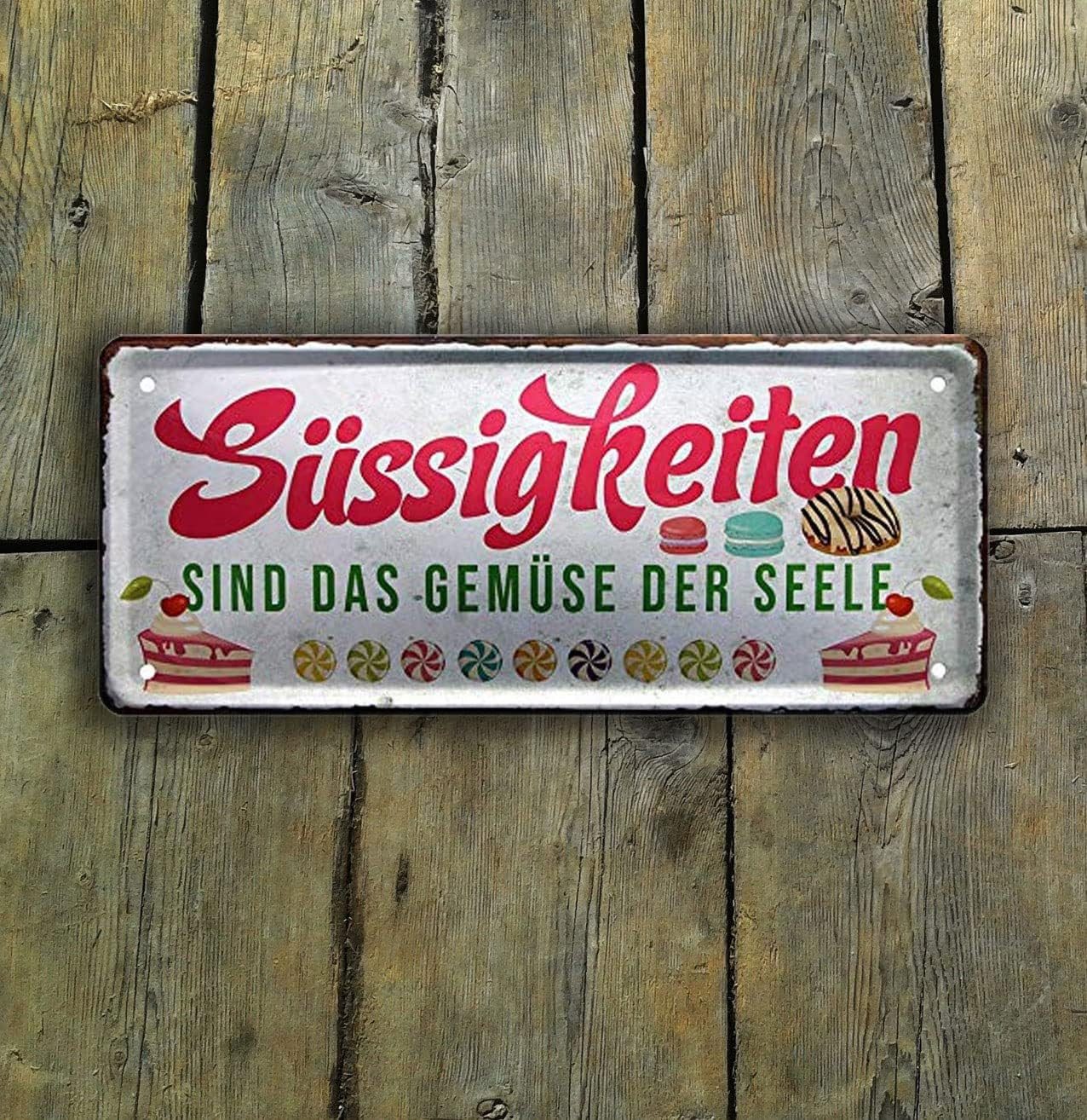 schilderkreis24 Metallschild Blechschild Süssigkeiten sind das Gemüse der Seele 28x12cm