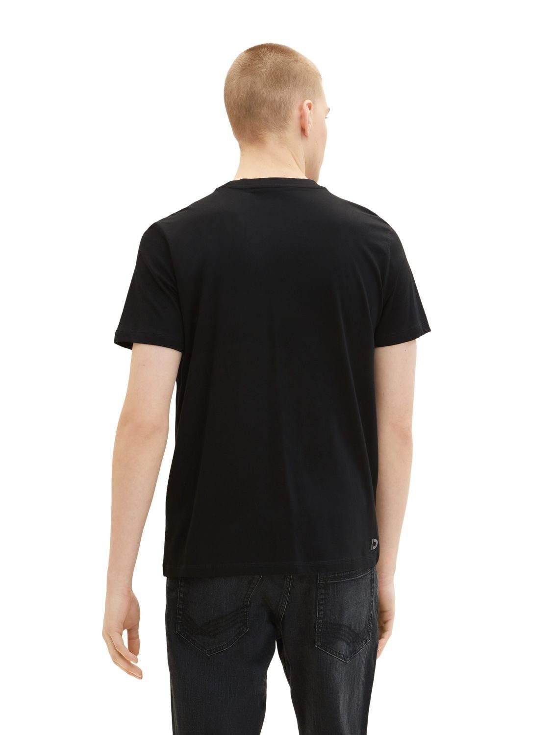 T-Shirt Black aus Denim 29999 SIDE TAILOR (1-tlg) TOM PRINTED Baumwolle
