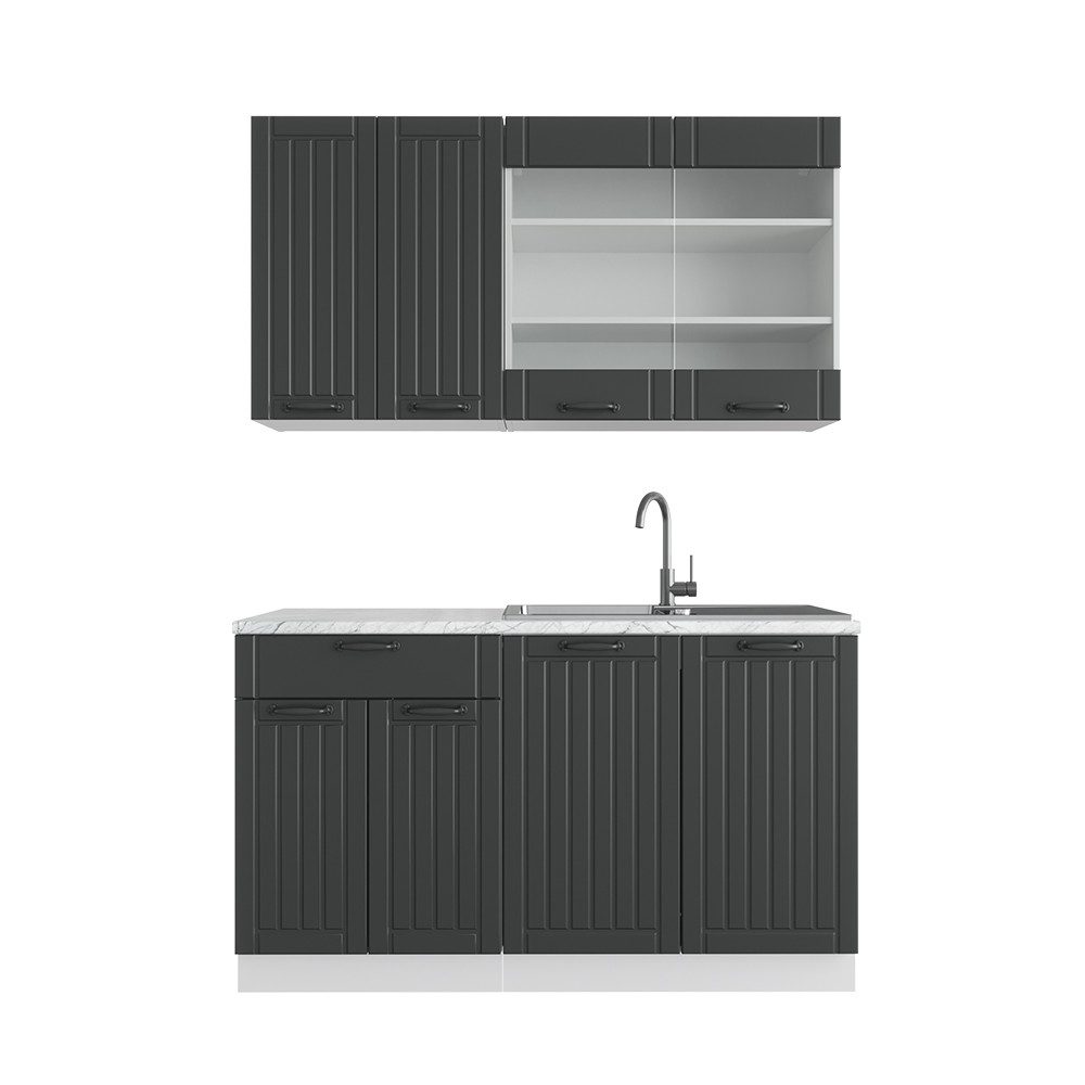 Vicco Küchenzeile R-Line, Schwarz Beton/Anthrazit, 140 günstig online kaufen