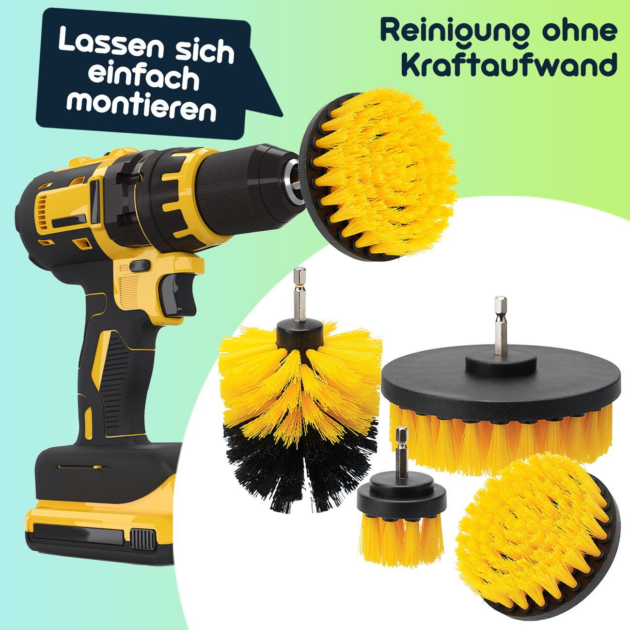 Casativo Reinigungsbürsten-Set Reinigungsbürsten-Set für Akkuschrauber Bürstenaufsätze für Bad Auto, (4-tlg., 4er-Set & 8er-Set), 4 Größen: Ø 50 x 75, 100 x 70, 120 x 75 & 90 x 130 mm