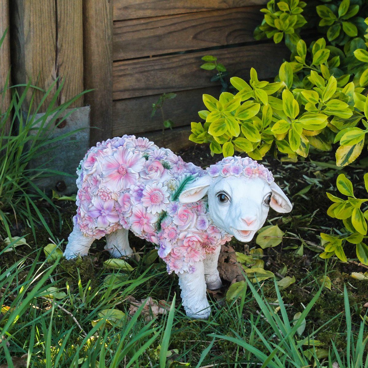 colourliving Tierfigur Lamm Wetterfest, Figur Detailreich Deko Extrem Handbemalt, stehend Blumenlamm Lämmchen