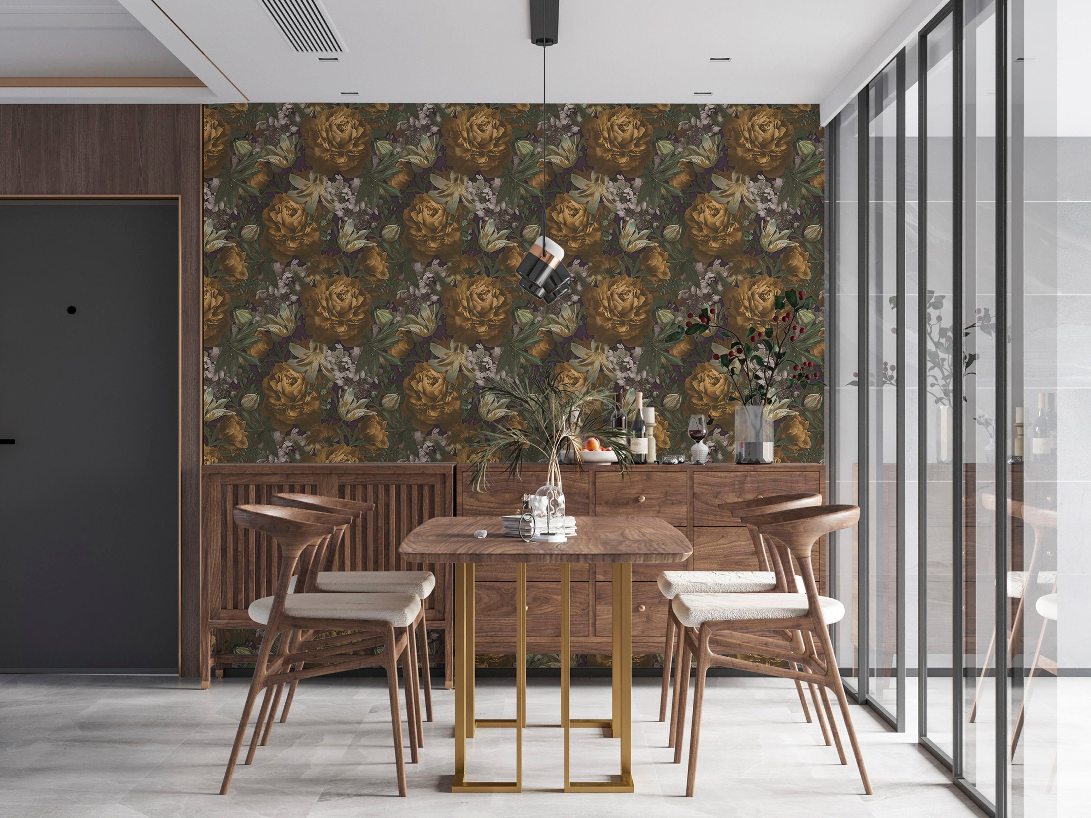 A.S. Création Vliestapete PintWalls Rosen Floral, glatt, matt, gemustert, neutral, (1 St), Blumentapete Tapeten Wohnzimmer Schlafzimmer Küche modern Design Opti – Bild 5 von 5