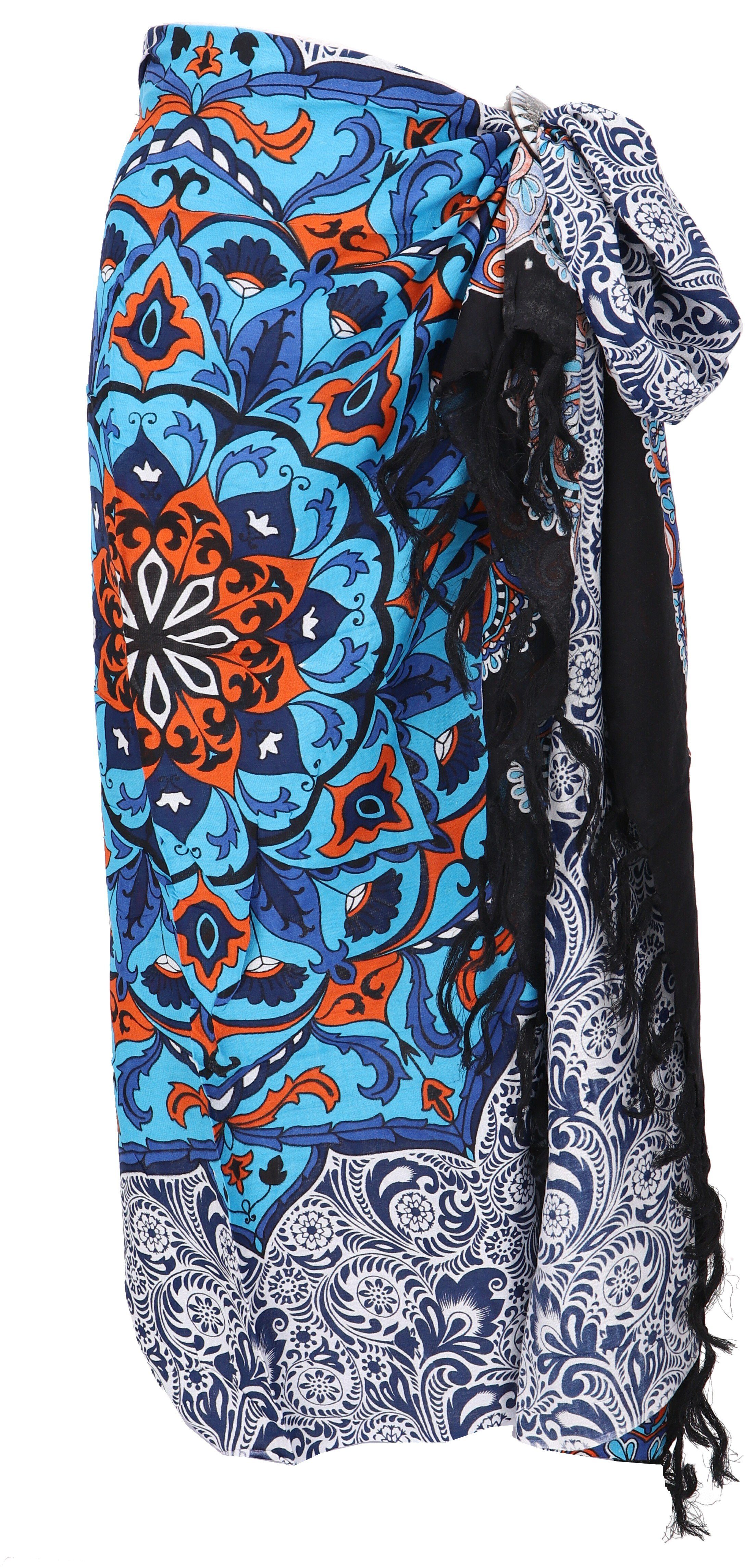 Guru-Shop Sarong Sarong, Sarongkleid Mandala/ Wandbehang, Wickelrock, blau 