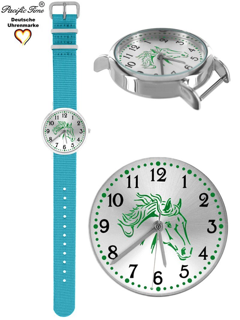 Pacific Time Mix Pferd Match Armbanduhr Wechselarmband, hellblau Design - Armband Gratis grün Pferd Quarzuhr grün Kinder und Versand